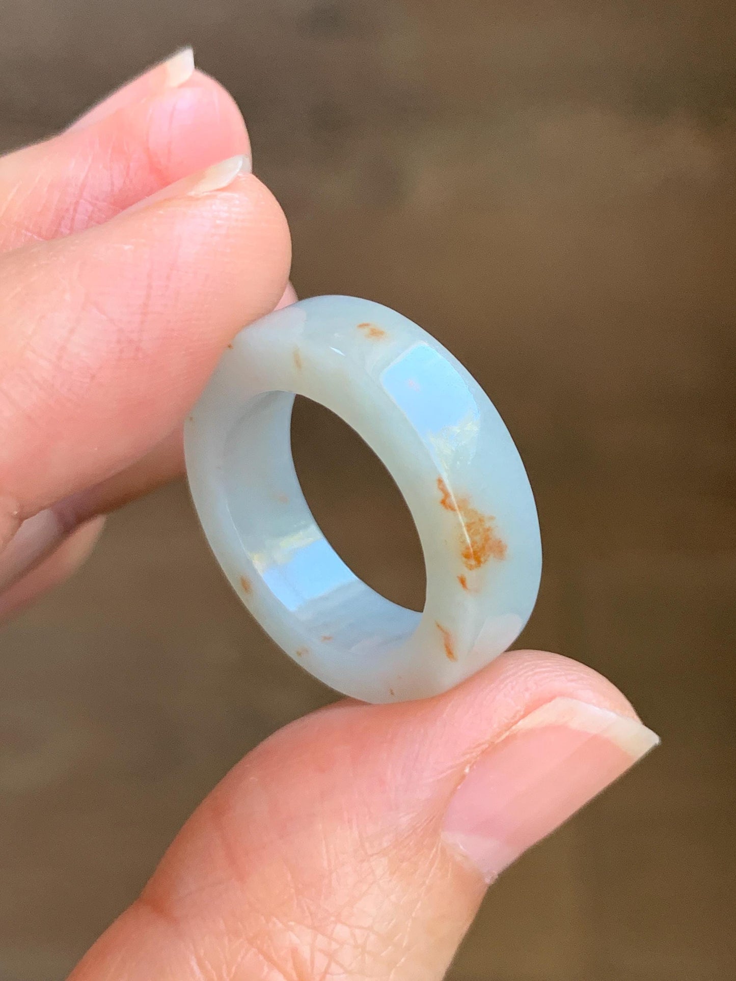 Natural Grade A Icy Translucent Orange Marbled Jade Jadeite Square Edged Band Ring Size 6.5 US 5g 天然撒金翡翠方条戒圈 MSJ88B