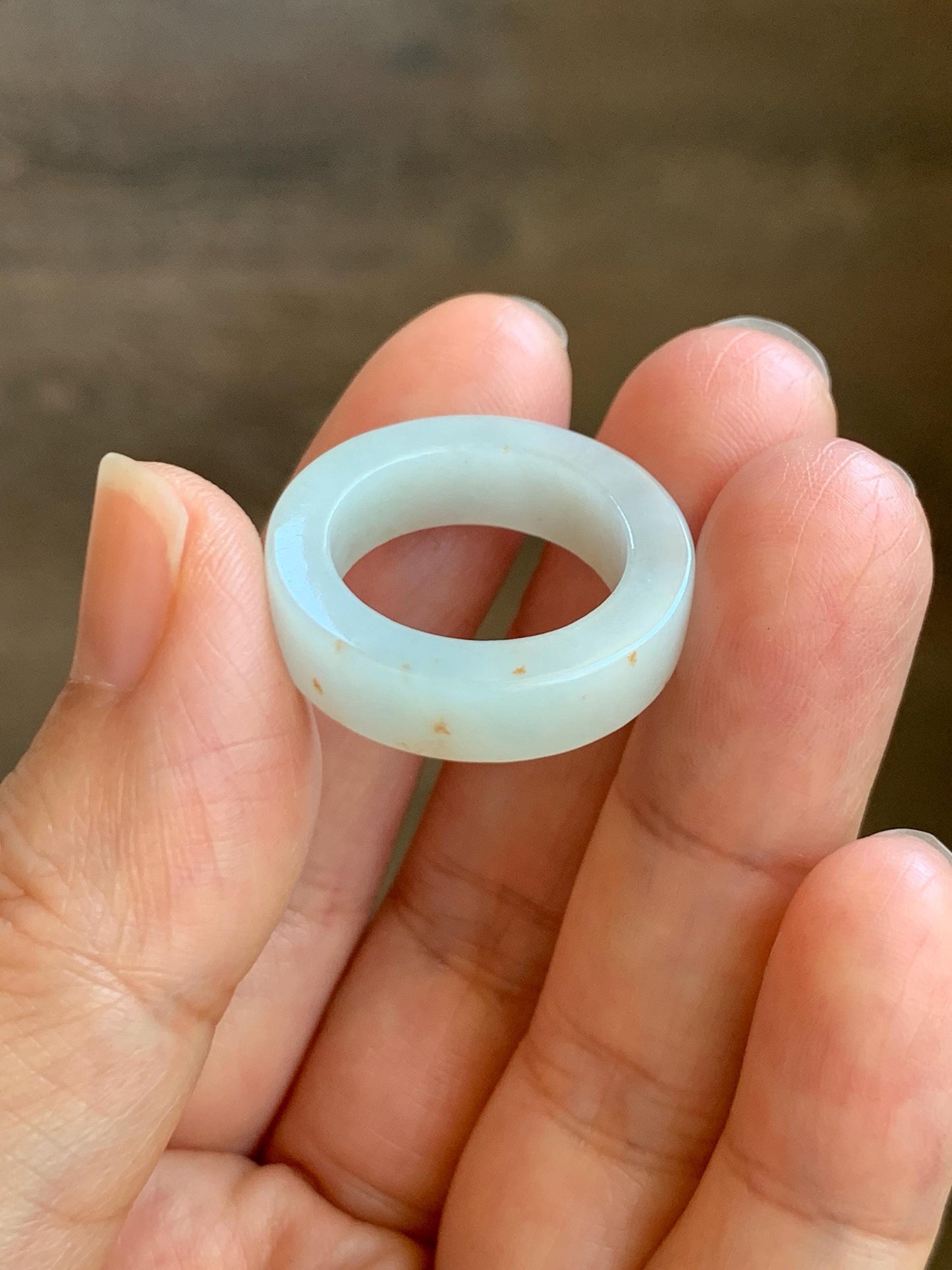 Natural Grade A Icy Translucent Orange Marbled Jade Jadeite Square Edged Band Ring Size 6.5 US 5g 天然撒金翡翠方条戒圈 MSJ88B