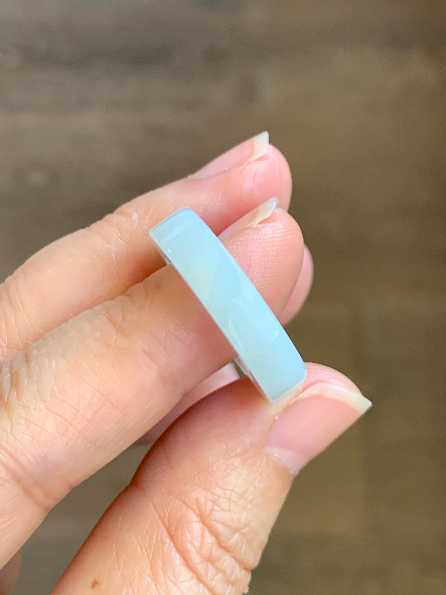 Natural Grade A Icy Translucent Orange Marbled Jade Jadeite Square Edged Band Ring Size 7.25 US 4g 天然撒金翡翠方条戒圈 MSJ88A