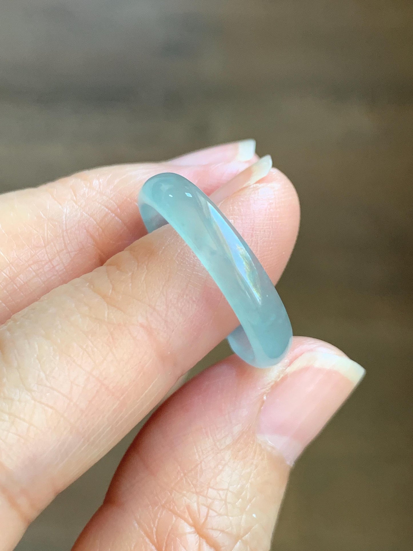 Natural Grade A Guatemalan Icy Highly Translucent Pastel Teal Jade Jadeite Carved Bow Band Ring Size 9.25 US 天然冰危起光浅蓝翡翠蝴蝶结戒圈 WHD55D