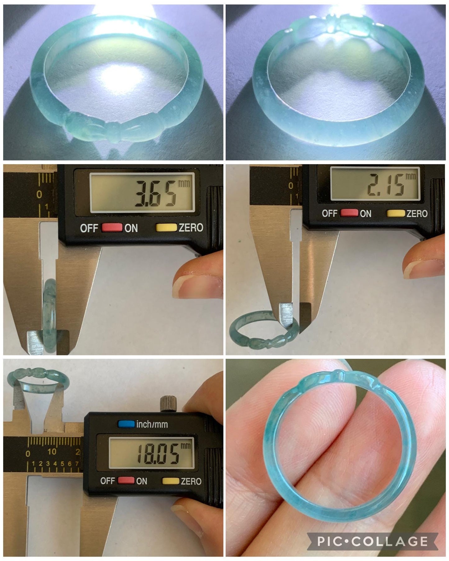 Natural Grade A Guatemalan Icy Highly Translucent Teal Blue Jade Jadeite Carved Bow Band Ring Size 7.75 US 天然冰危起光蓝绿翡翠蝴蝶结戒圈 WHD55E