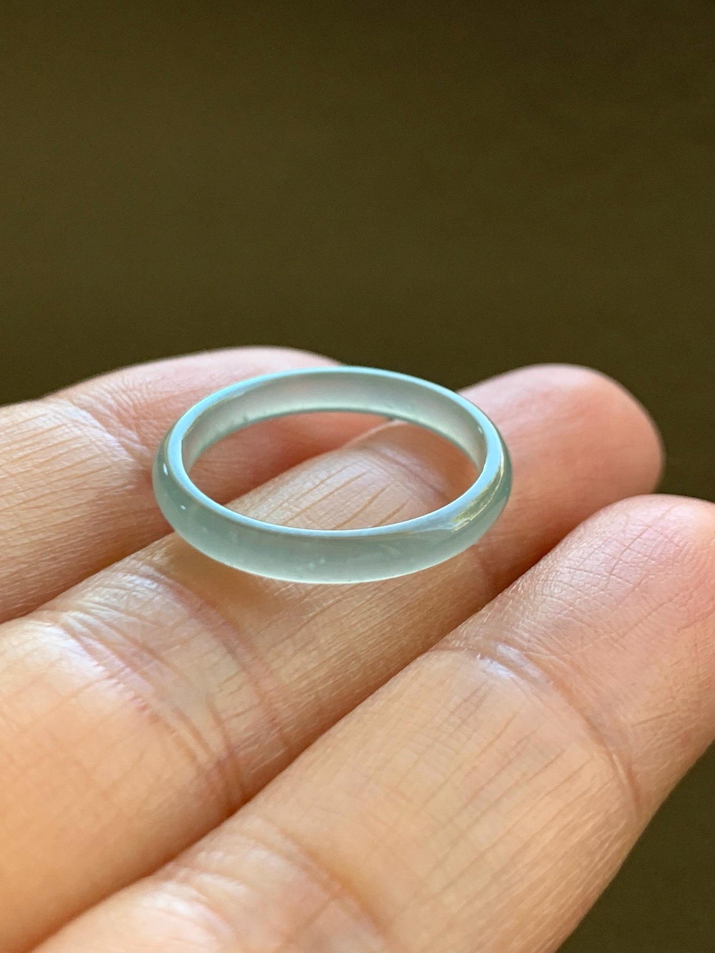 Natural Grade A Guatemalan Icy Highly Translucent Pastel Teal Jade Jadeite Band Ring Size 6.5 US 天然冰危起光浅蓝翡翠戒圈 WBP55B