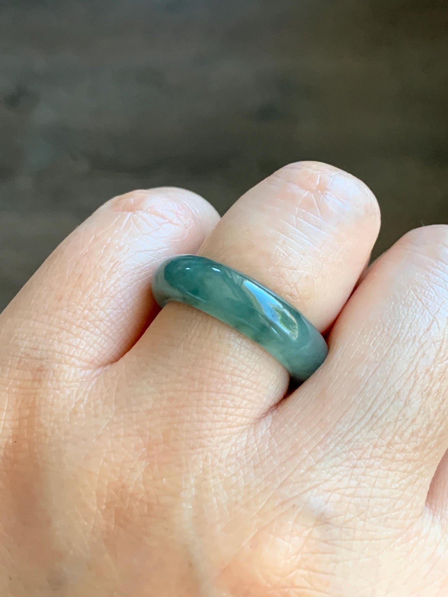 Certified Natural Grade A Icy Translucent Gelatinous Old Mine Green Marbled Jade Jadeite Band Ring Size 7.75 US 4.28g 天然冰胶浅绿飘花翡翠戒圈 8730