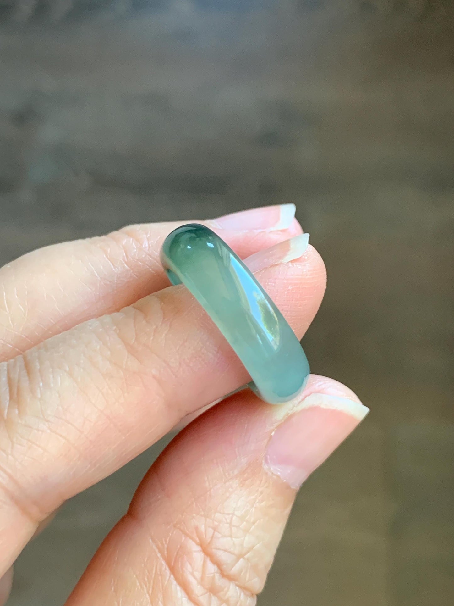 Certified Natural Grade A Icy Translucent Gelatinous Old Mine Green Marbled Jade Jadeite Band Ring Size 6.5 US 3.76g 天然冰胶绿飘花翡翠戒圈 8732