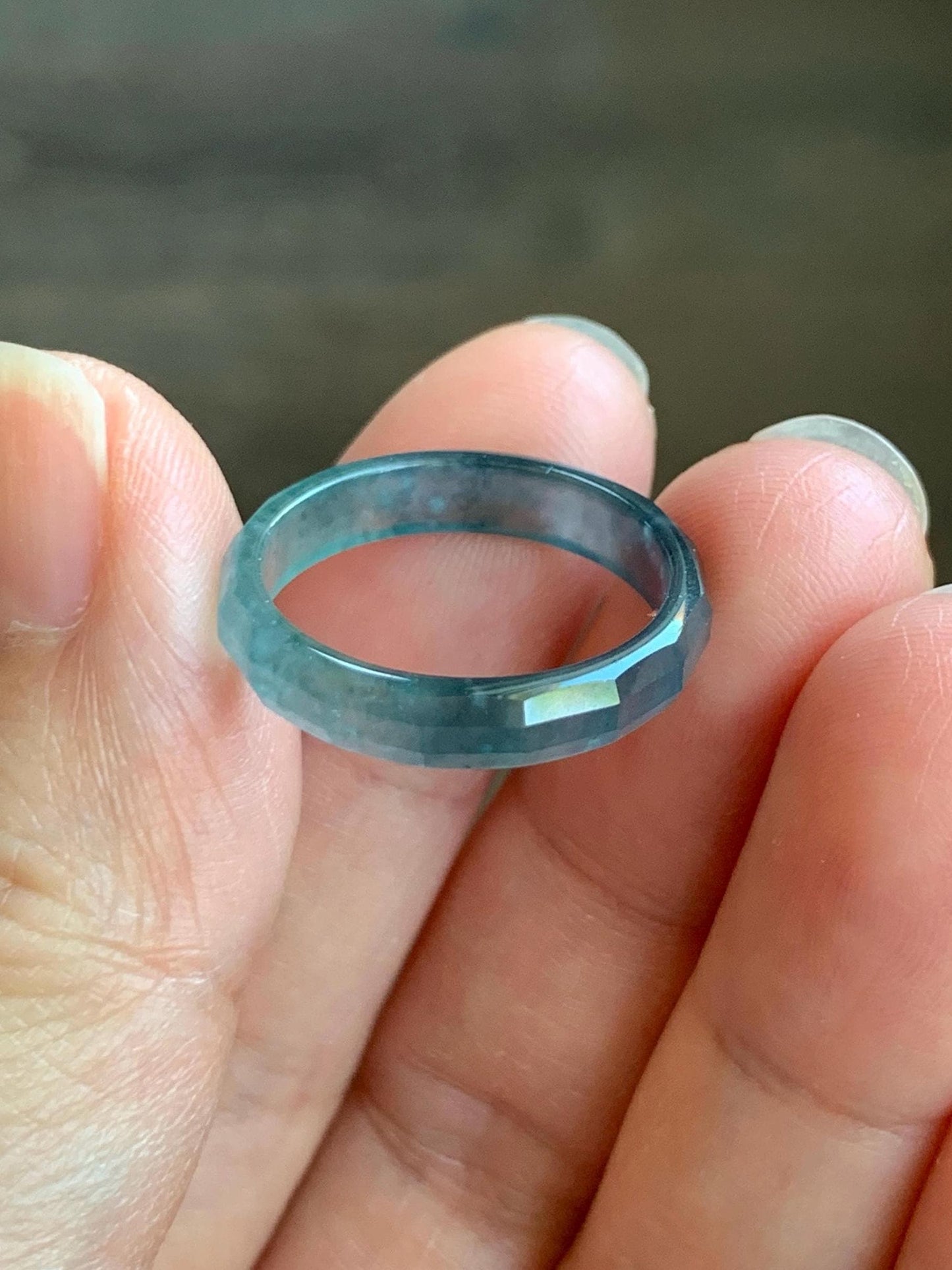Natural Grade A Guatemalan Icy Highly Translucent Aegean Blue Jade Jadeite Faceted Band Ring Size 7.75 US 天然冰危牛仔蓝起光翡翠切割面戒圈 QGM80-B