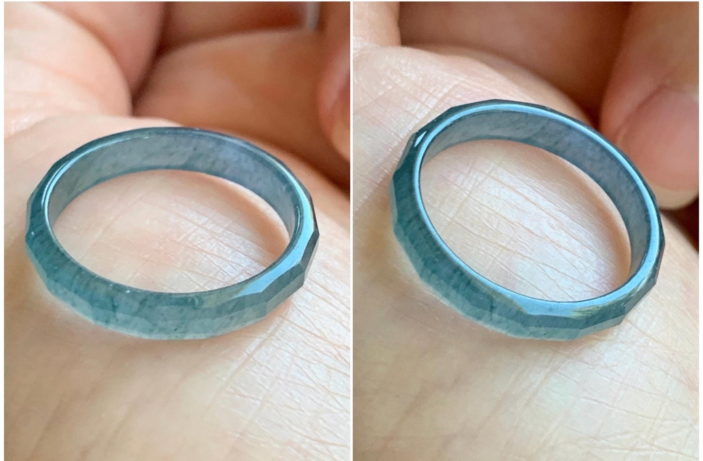 Natural Grade A Guatemalan Icy Highly Translucent Aegean Blue Jade Jadeite Faceted Band Ring Size 7.75 US 天然冰危牛仔蓝起光翡翠切割面戒圈 QGM80-A