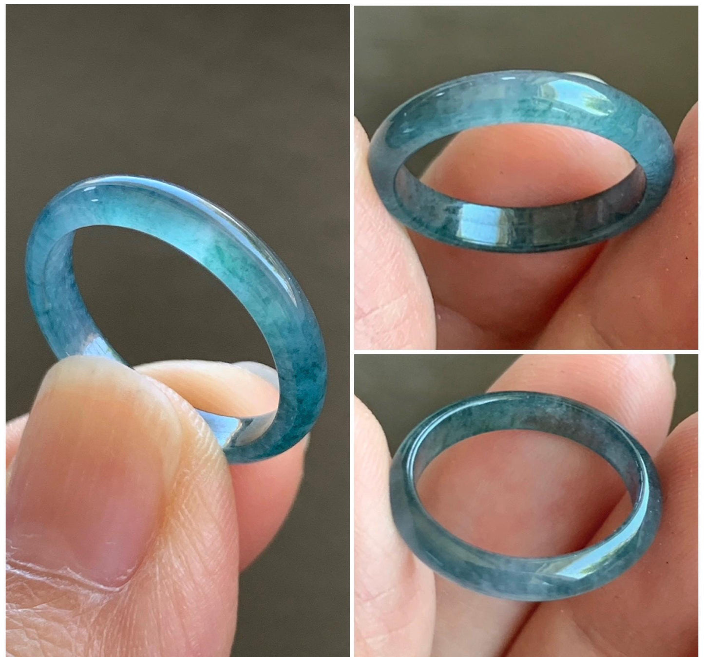 Natural Grade A Guatemalan Icy Highly Translucent Aegean Blue Jade Jadeite Band Ring Size 6.5 US 天然冰危牛仔蓝起光翡翠戒圈 NZL55