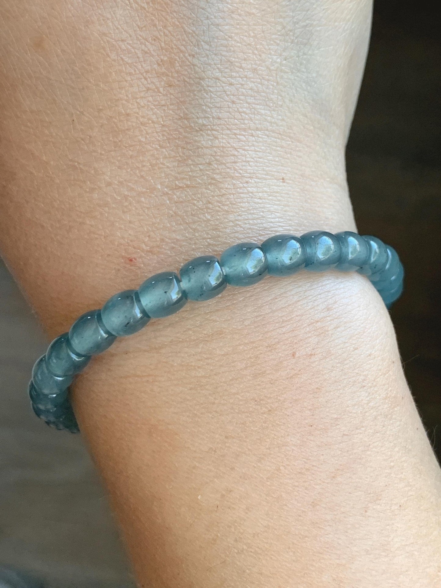 Natural Grade A Guatemalan Icy Highly Translucent Gelatinous Blue Jade Jadeite Barrel Beads Beaded Bracelet 7” 14g 天然冰胶危蓝翡翠桶珠手串 BWT330A