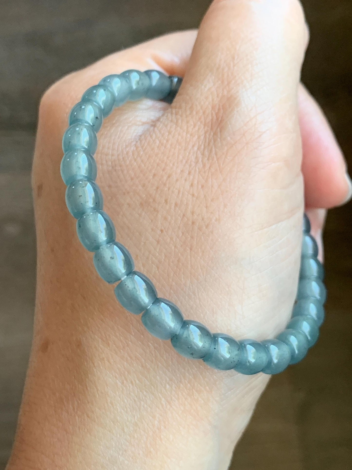 Natural Grade A Guatemalan Icy Highly Translucent Gelatinous Blue Jade Jadeite Barrel Beads Beaded Bracelet 7” 14g 天然冰胶危蓝翡翠桶珠手串 BWT330A