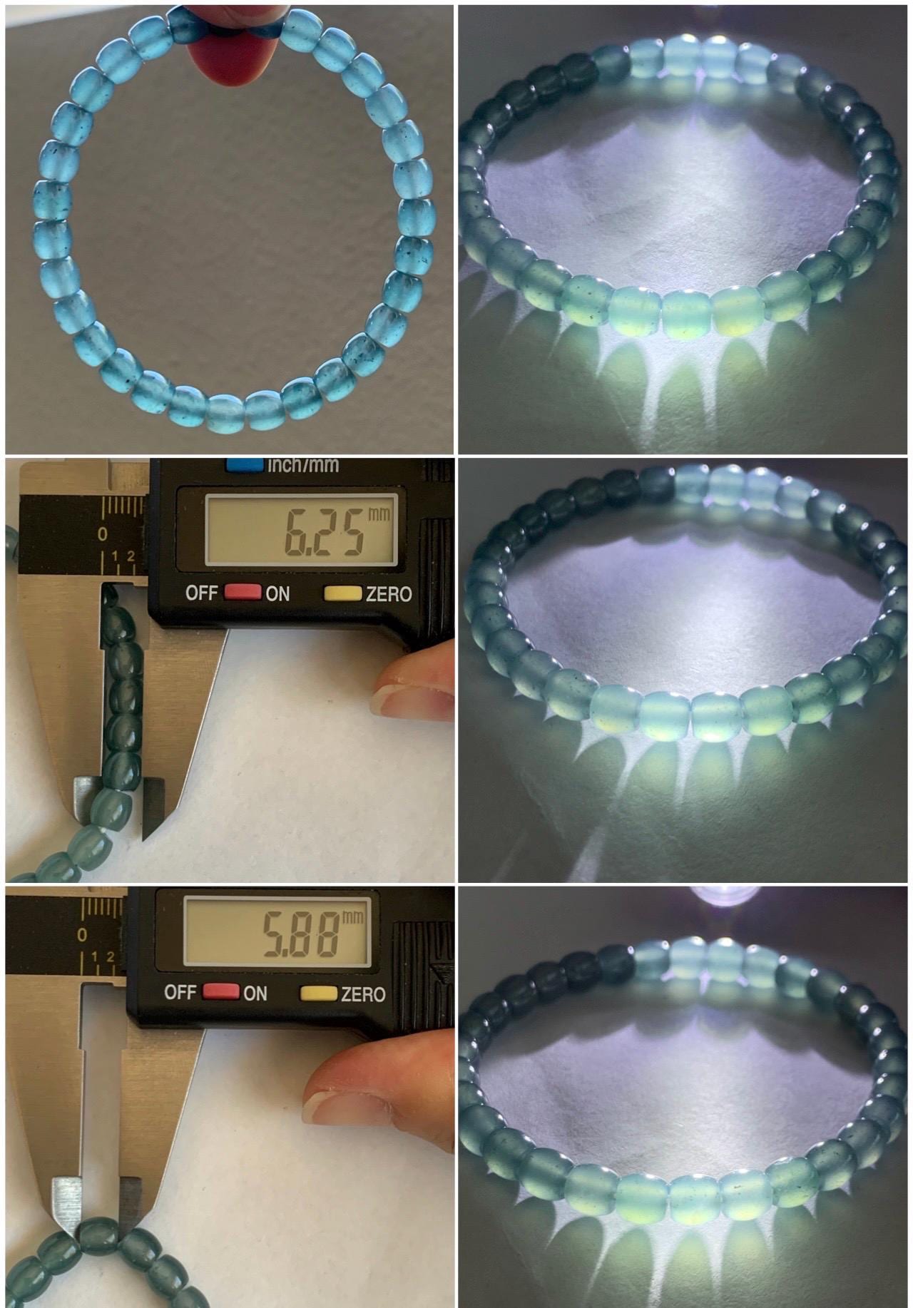 Natural Grade A Guatemalan Icy Highly Translucent Gelatinous Blue Jade Jadeite Barrel Beads Beaded Bracelet 7” 14g 天然冰胶危蓝翡翠桶珠手串 BWT330B