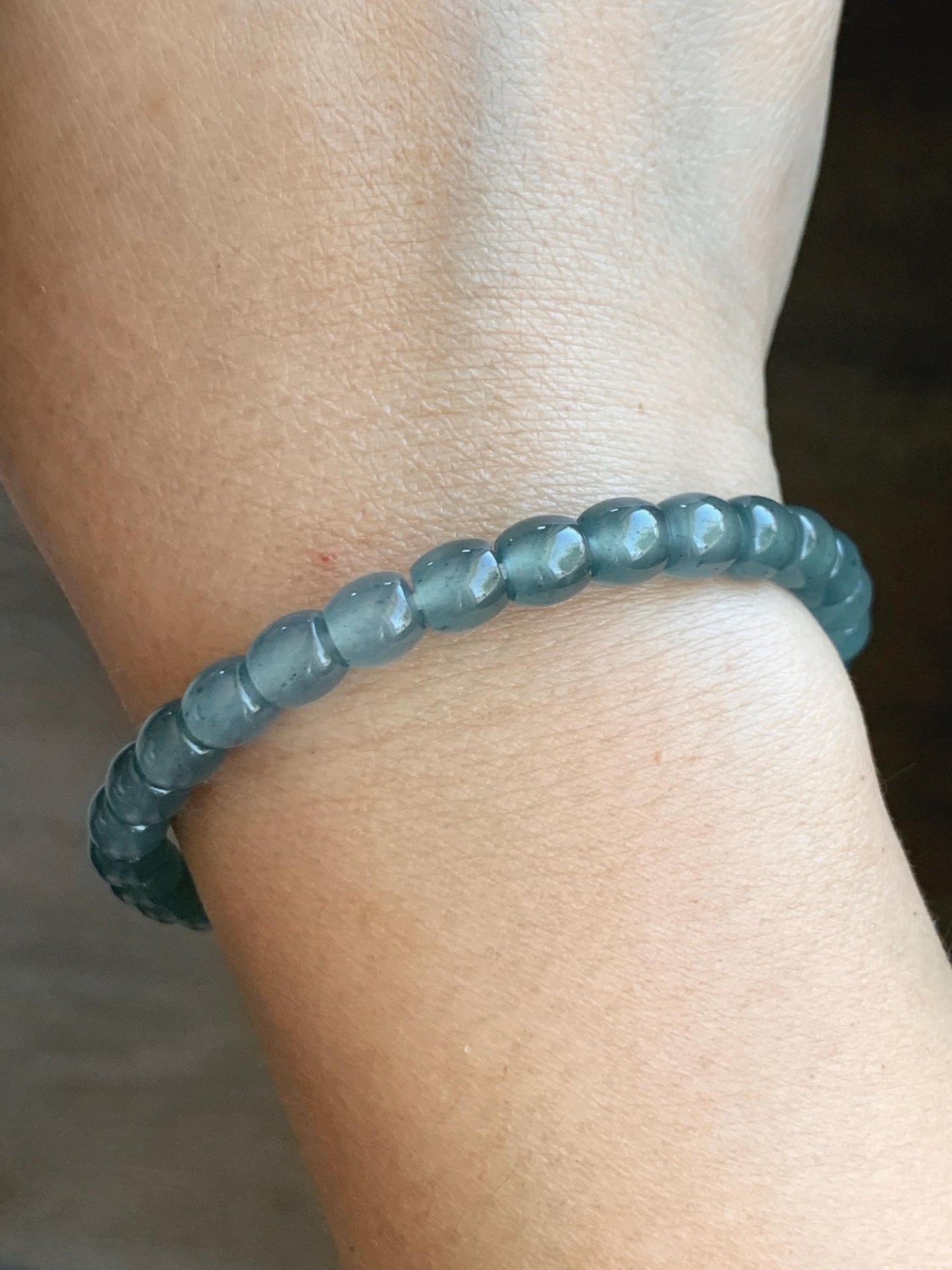 Natural Grade A Guatemalan Icy Highly Translucent Gelatinous Blue Jade Jadeite Barrel Beads Beaded Bracelet 7” 14g 天然冰胶危蓝翡翠桶珠手串 BWT330B