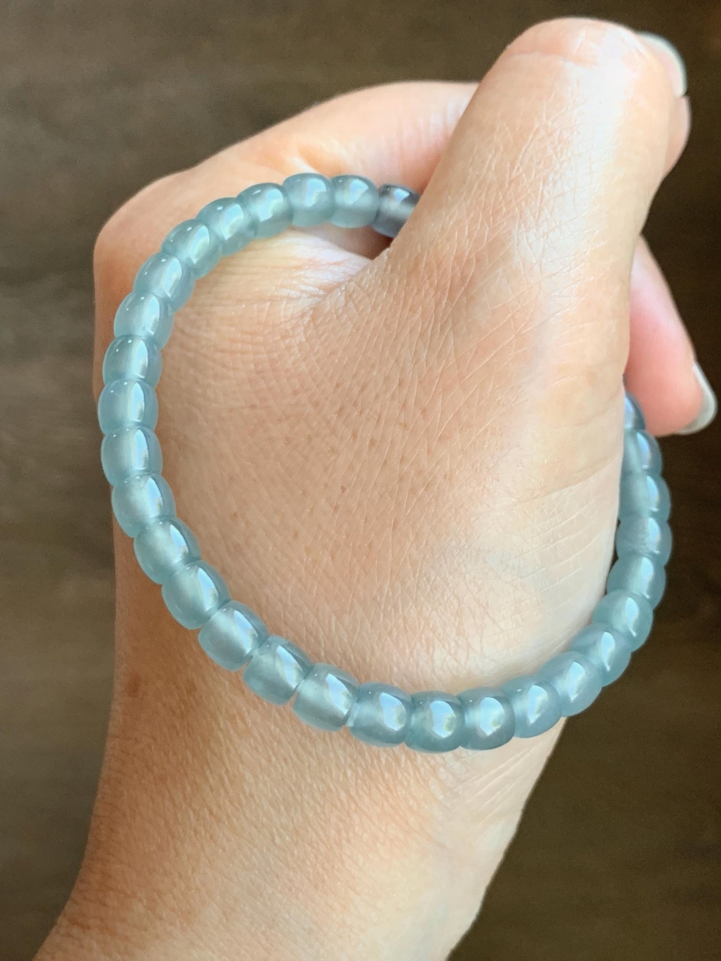 Natural Grade A Guatemalan Icy Highly Translucent Gelatinous Light Blue Jade Jadeite Barrel Beads Beaded Bracelet 7” 天然冰胶危浅蓝翡翠桶珠手串 BWT330C