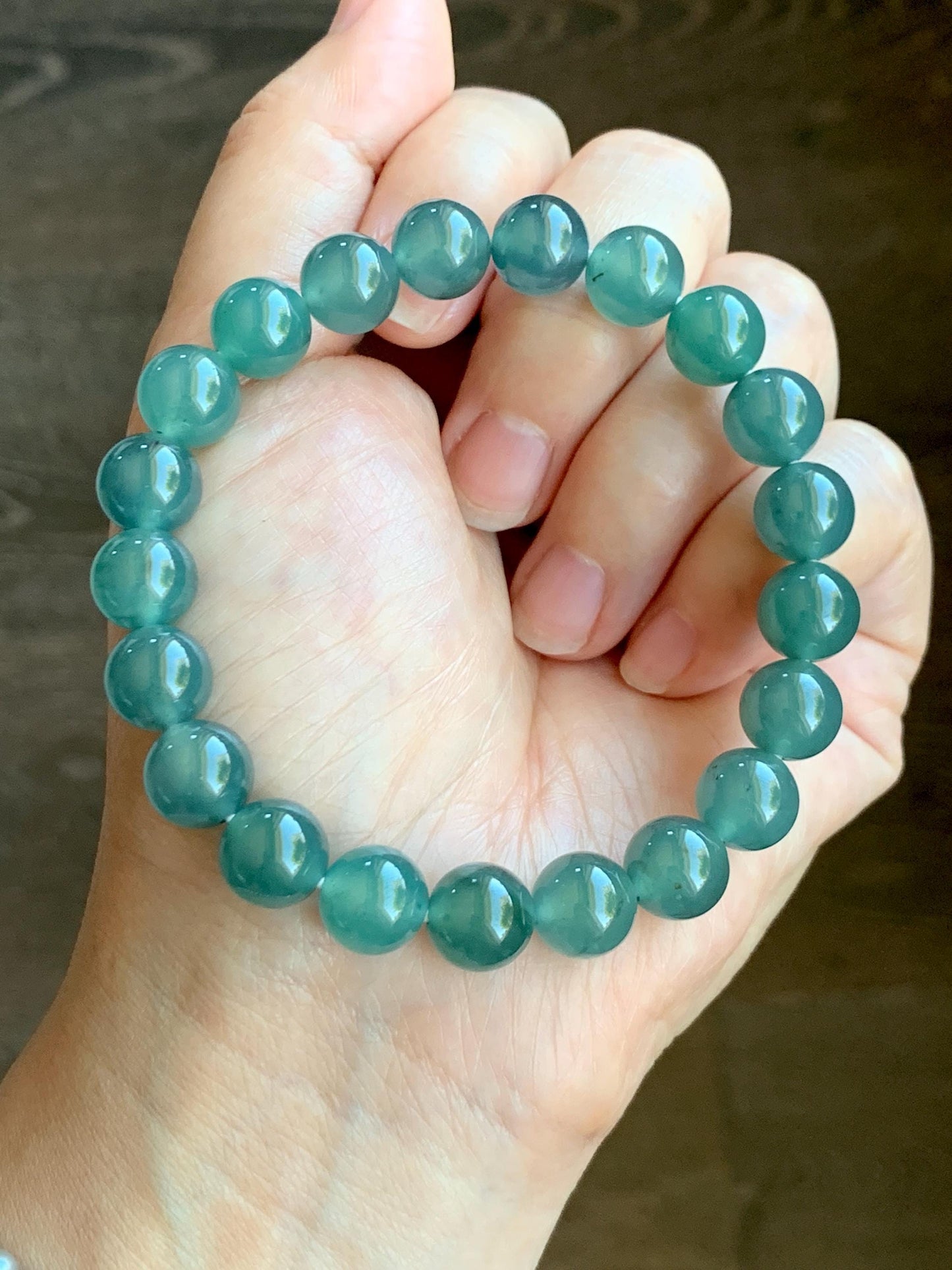 Natural Grade A Guatemalan Icy Highly Translucent Gelatinous Teal Green Jade Jadeite Beaded Bracelet 10mm 8” 36g 天然冰危蓝绿翡翠圆珠手串 WXL330