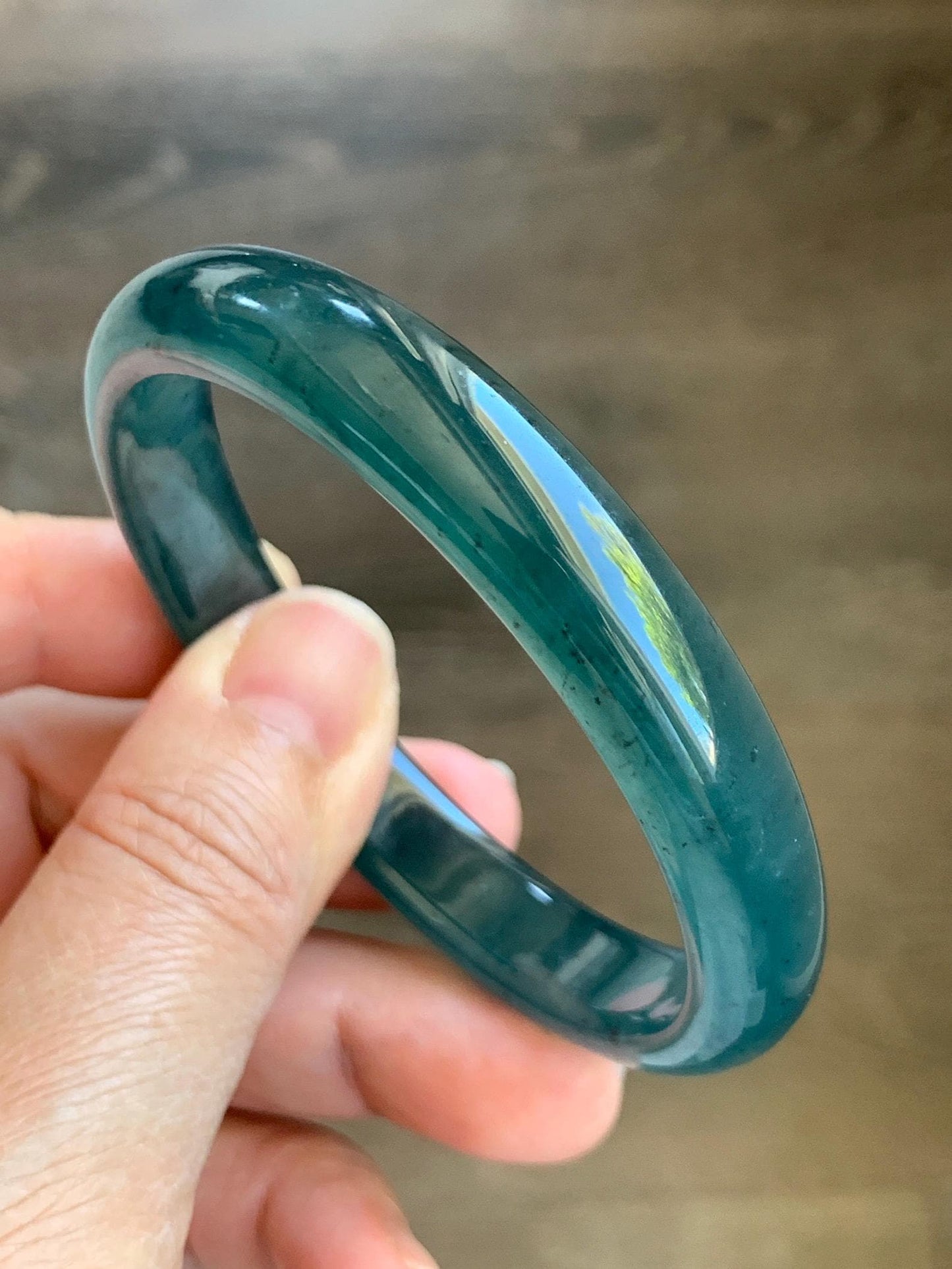 Certified Natural Grade A Guatemalan Icy Translucent Gelatinous Dark Teal Blue Jade Jadeite Bangle 57.81mm 7.14" 天然老种冰胶危蓝绿翡翠正圈手镯 8766