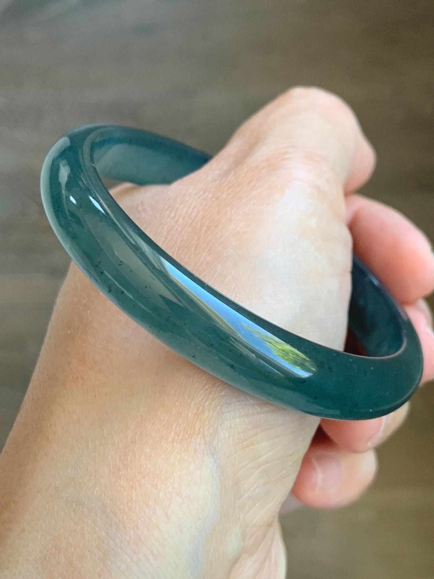 Certified Natural Grade A Guatemalan Icy Translucent Gelatinous Dark Teal Blue Jade Jadeite Bangle 57.81mm 7.14" 天然老种冰胶危蓝绿翡翠正圈手镯 8766