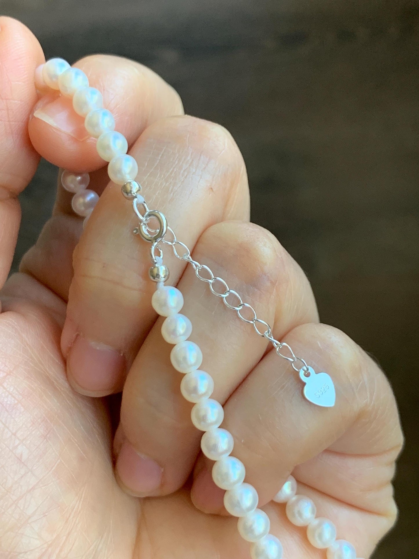 Natural Freshwater All-Nacre White Round Mini Pearls Beaded Necklace Sterling Silver Clasp 5mm 16.25”-17.75” 14g 天然淡水无核小米白珍珠项链 XMB280A