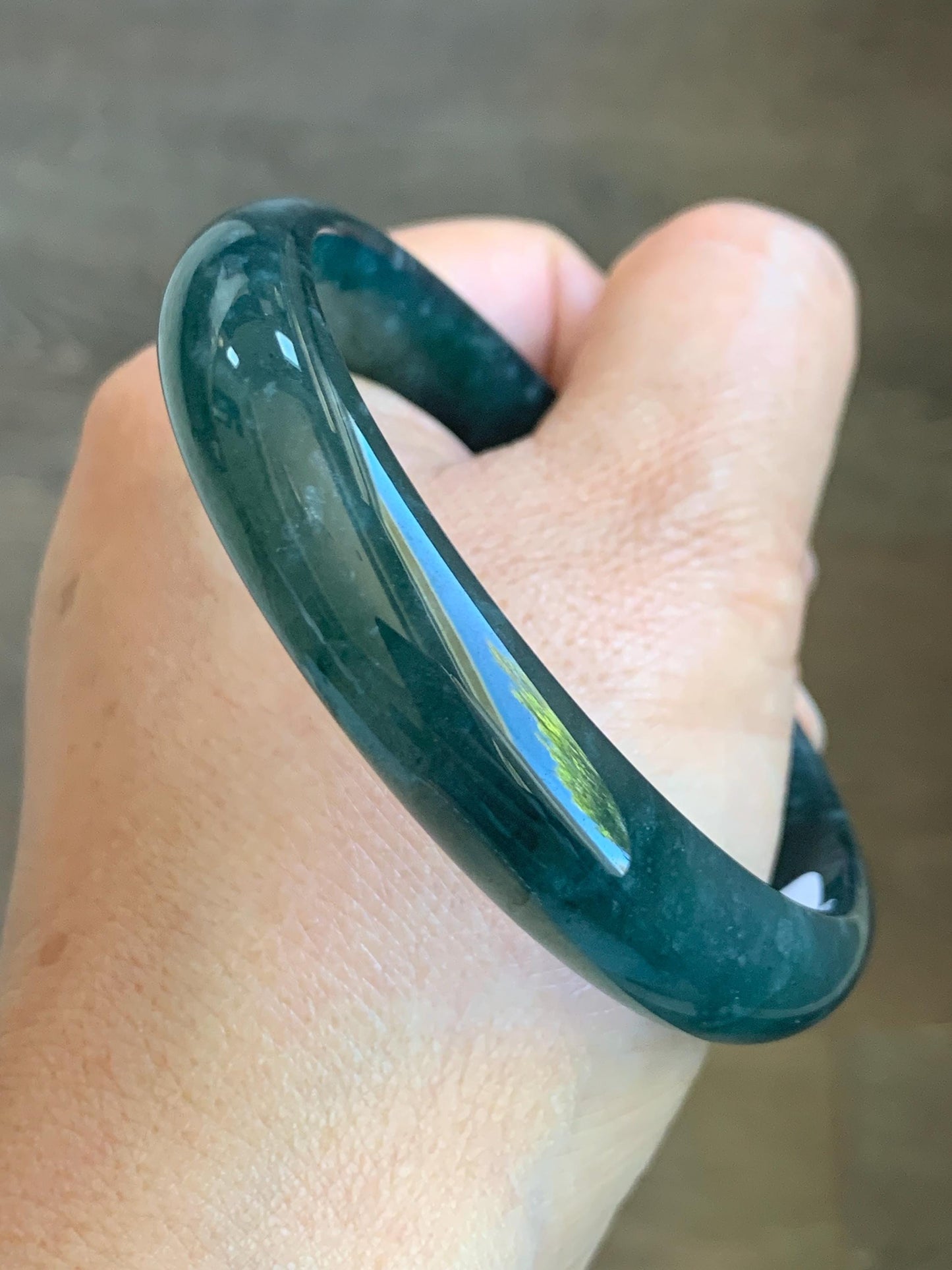Certified Natural Grade A Guatemalan Icy Translucent Gelatinous Dark Teal Blue Jade Jadeite Wide Bangle 59.6mm 7.37" 天然老种冰胶危蓝绿翡翠正圈手镯 8780