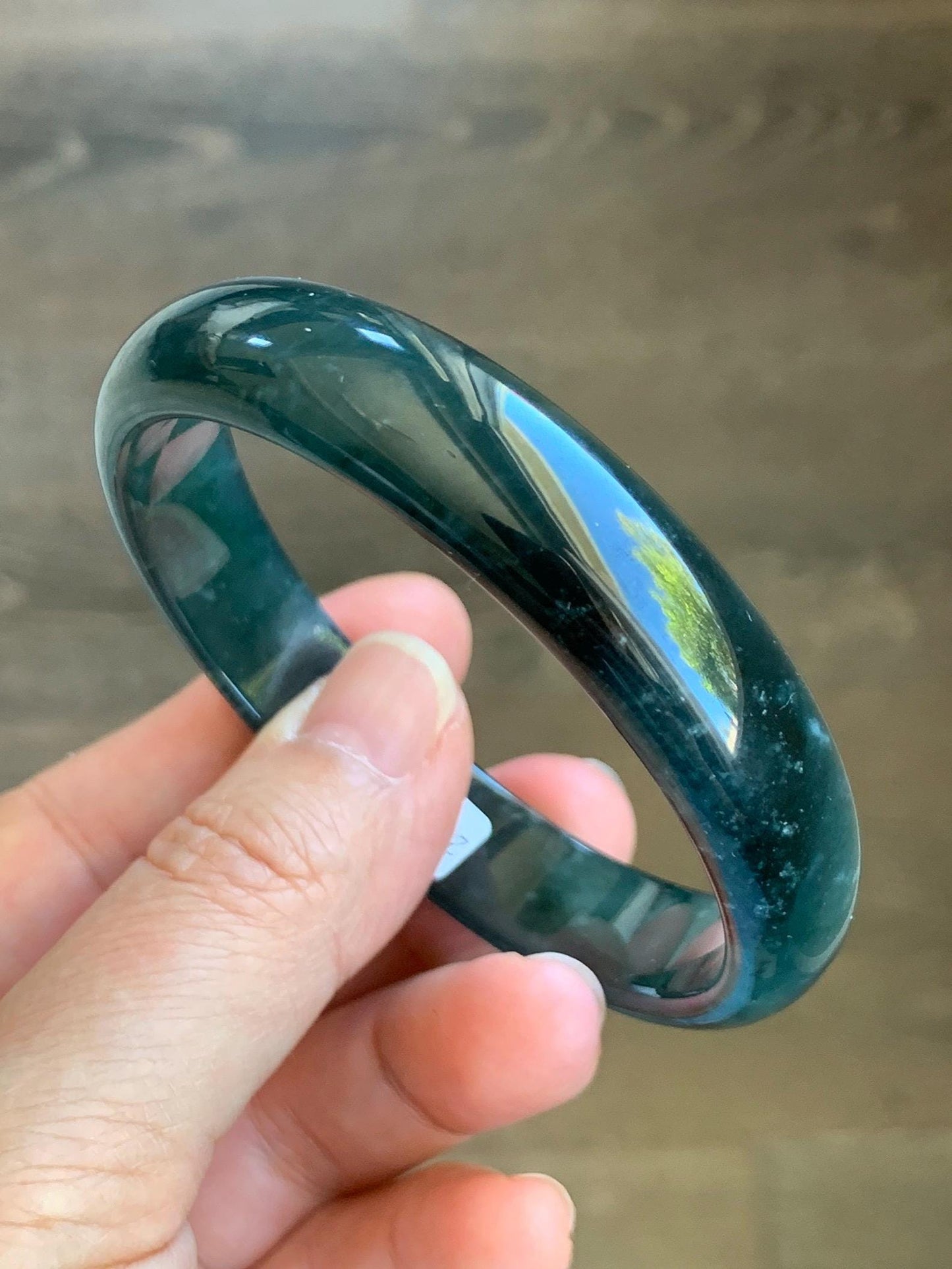 Certified Natural Grade A Guatemalan Icy Translucent Gelatinous Dark Teal Blue Jade Jadeite Wide Bangle 59.5mm 7.35" 天然老种冰胶危蓝绿翡翠正圈手镯 8779