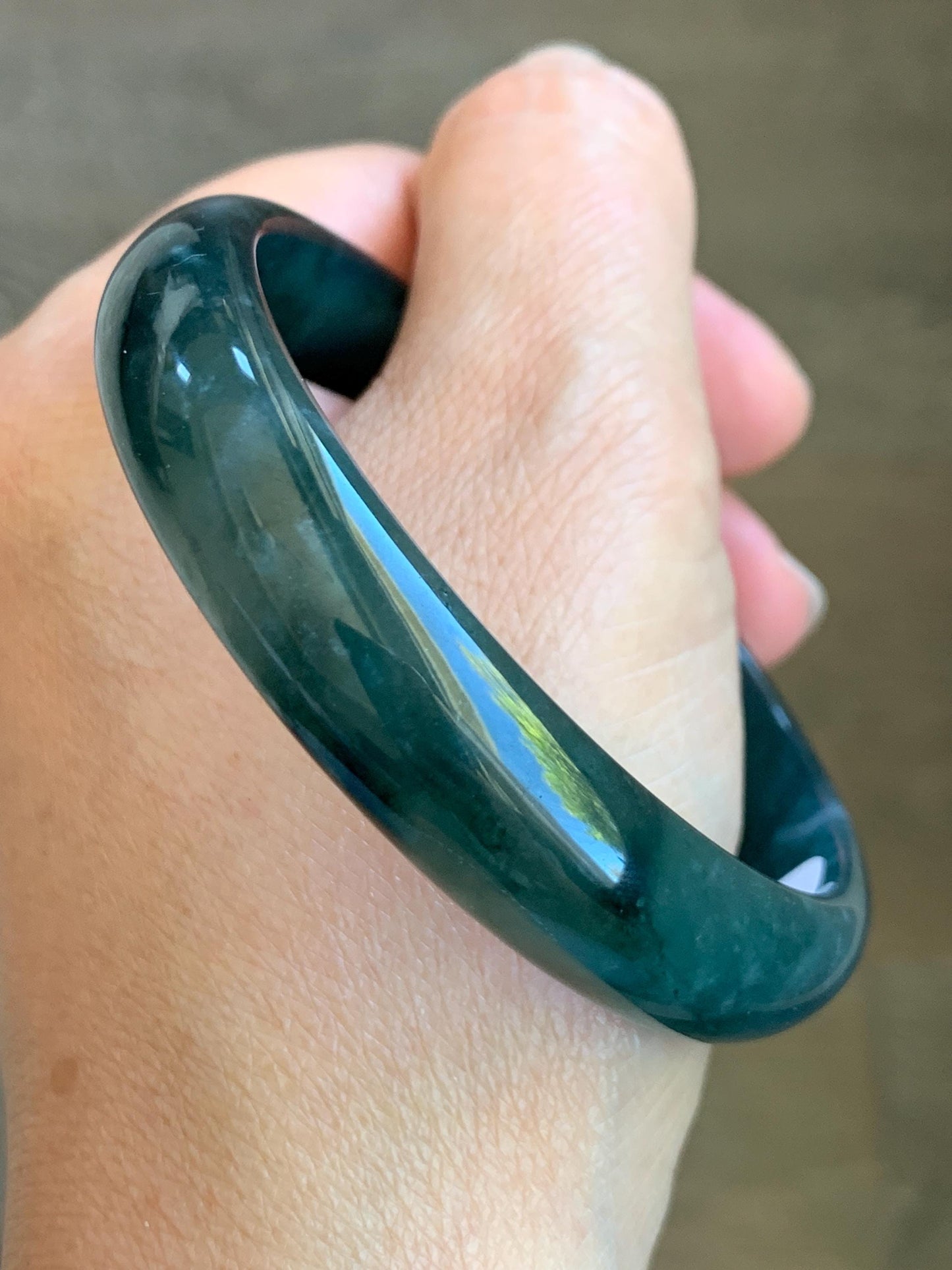 Certified Natural Grade A Guatemalan Icy Translucent Gelatinous Dark Teal Blue Jade Jadeite Wide Bangle 59.5mm 7.35" 天然老种冰胶危蓝绿翡翠正圈手镯 8779