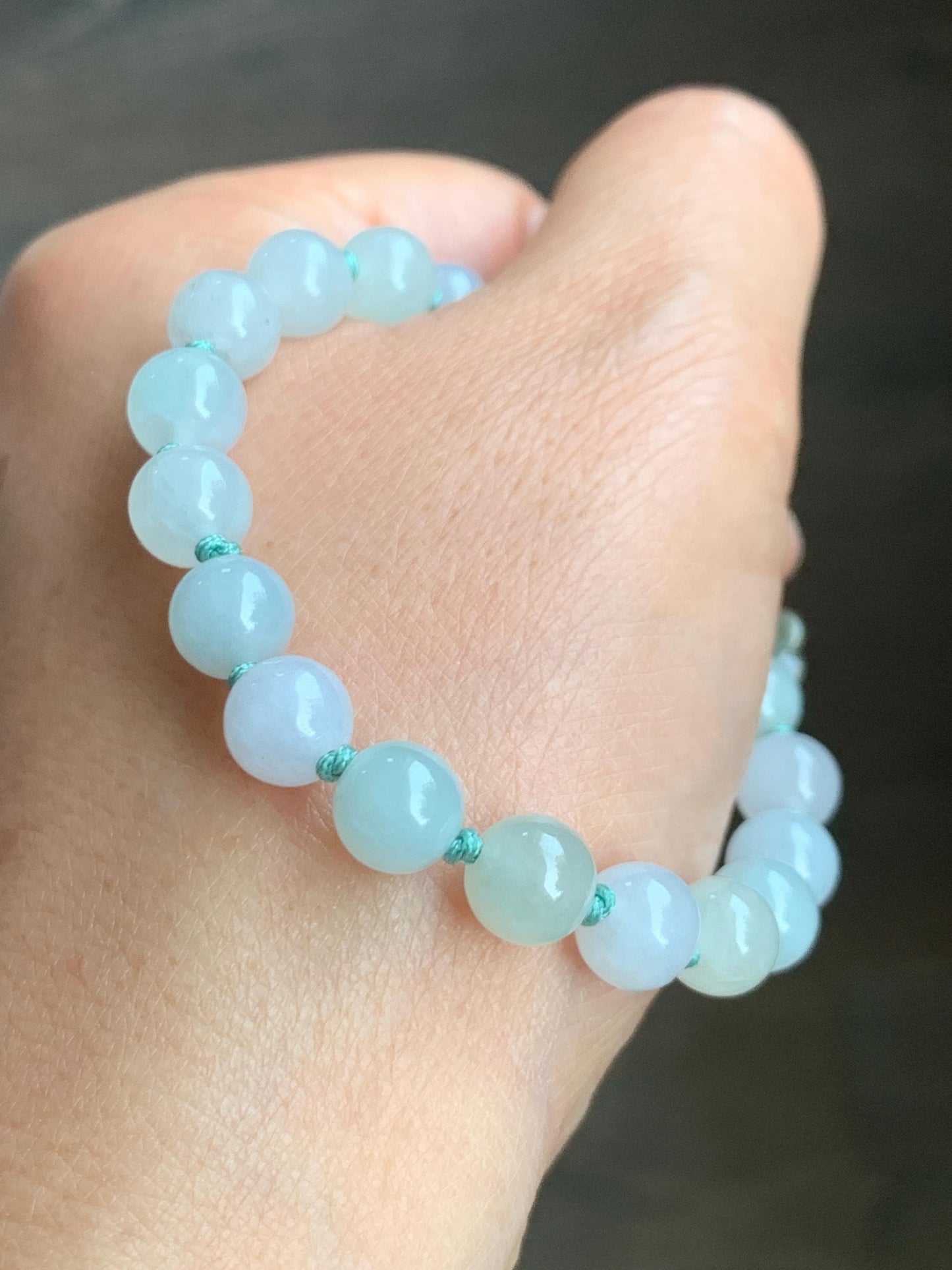 Natural Grade A Icy Translucent Gelatinous Pastel Green Jade Jadeite Lotus Flower Lotus Pod Beaded Bracelet 6.75" 天然冰胶淡晴蓝底翡翠莲花莲蓬手串 MLH370