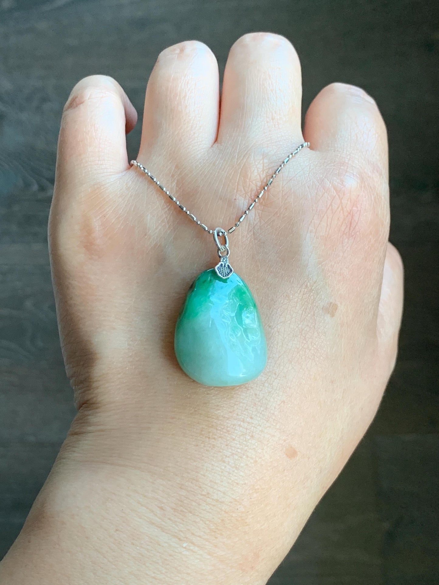 Natural Grade A Icy Translucent Multicolored Jade Jadeite Nugget Pendant Sterling Silver 8g 天然冰三彩翡翠原石吊坠 MYS188A