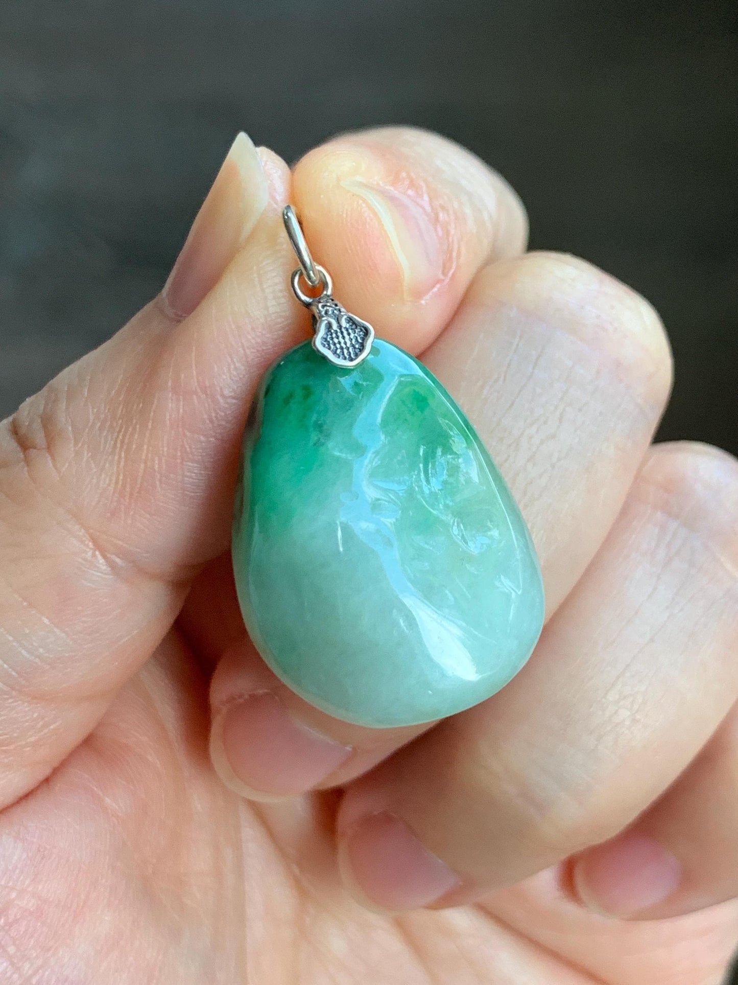 Natural Grade A Icy Translucent Multicolored Jade Jadeite Nugget Pendant Sterling Silver 8g 天然冰三彩翡翠原石吊坠 MYS188A