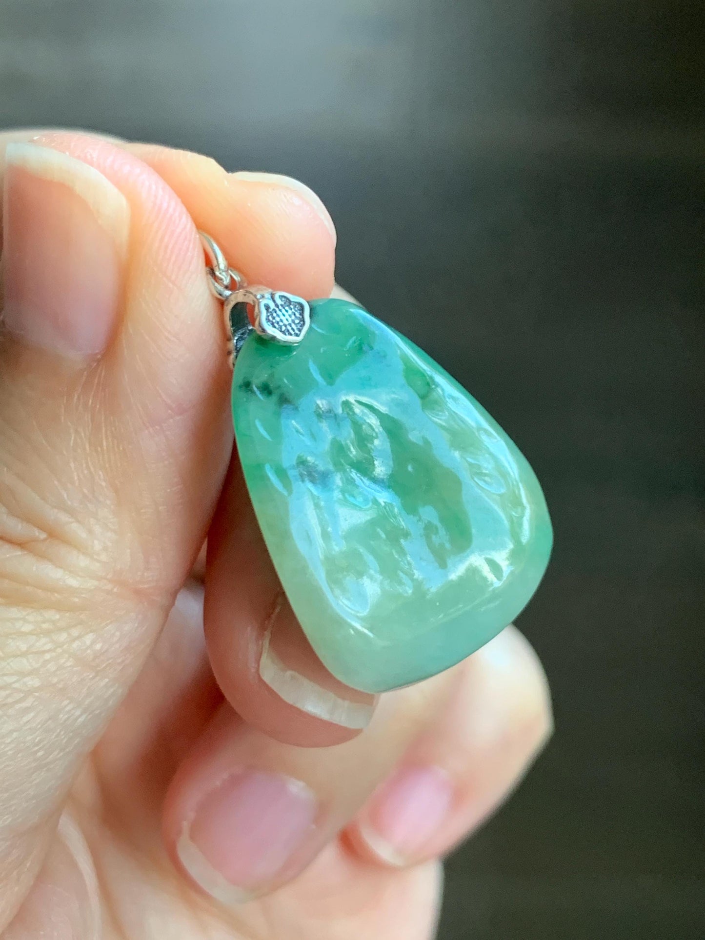 Natural Grade A Icy Translucent Multicolored Jade Jadeite Nugget Pendant Sterling Silver 8g 天然冰三彩翡翠原石吊坠 MYS188A