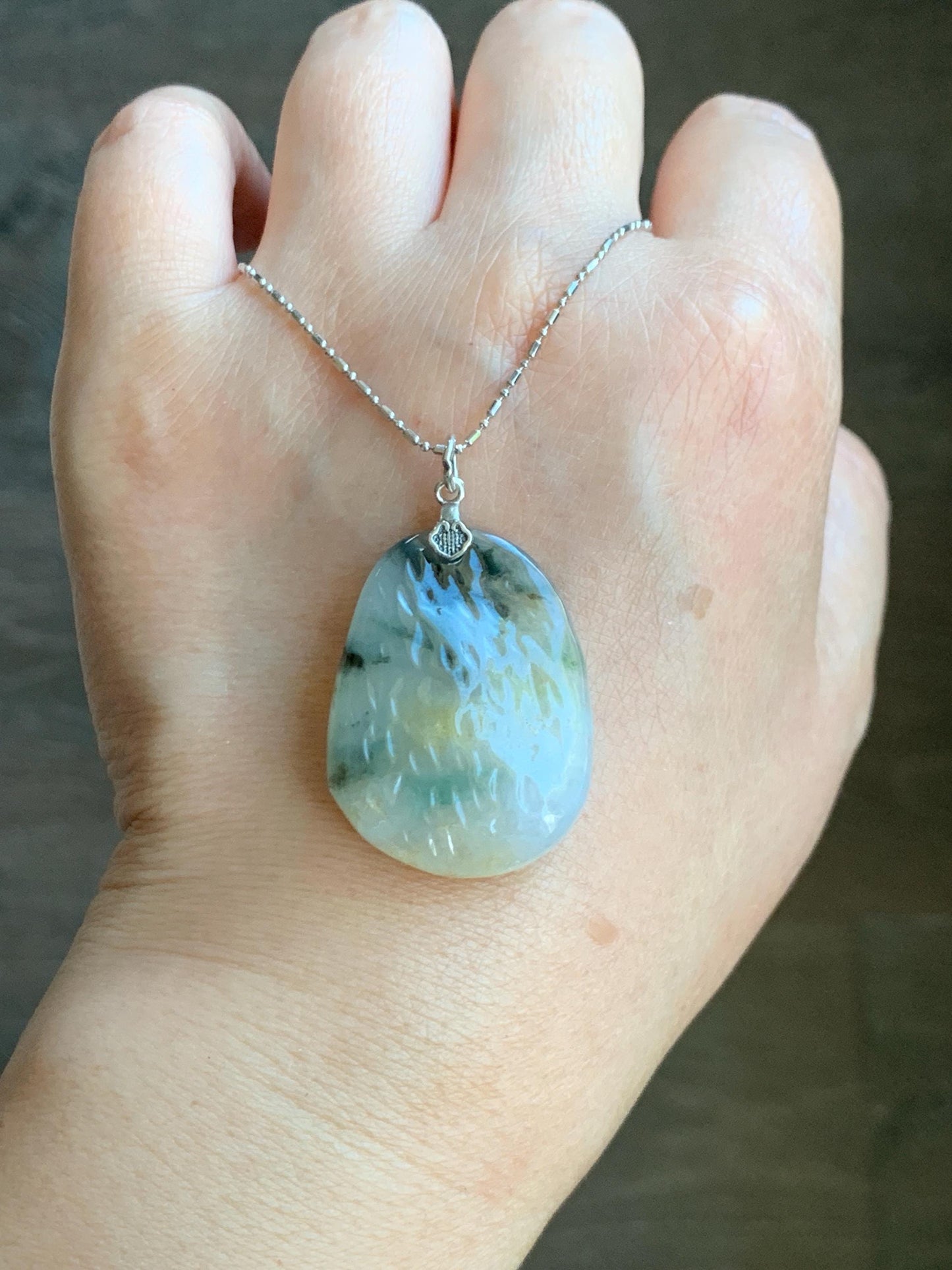 Natural Grade A Icy Highly Translucent Gelatinous Multicolored Jade Jadeite Nugget Pendant Sterling Silver 9g 天然冰三彩翡翠原石吊坠 MYS188B