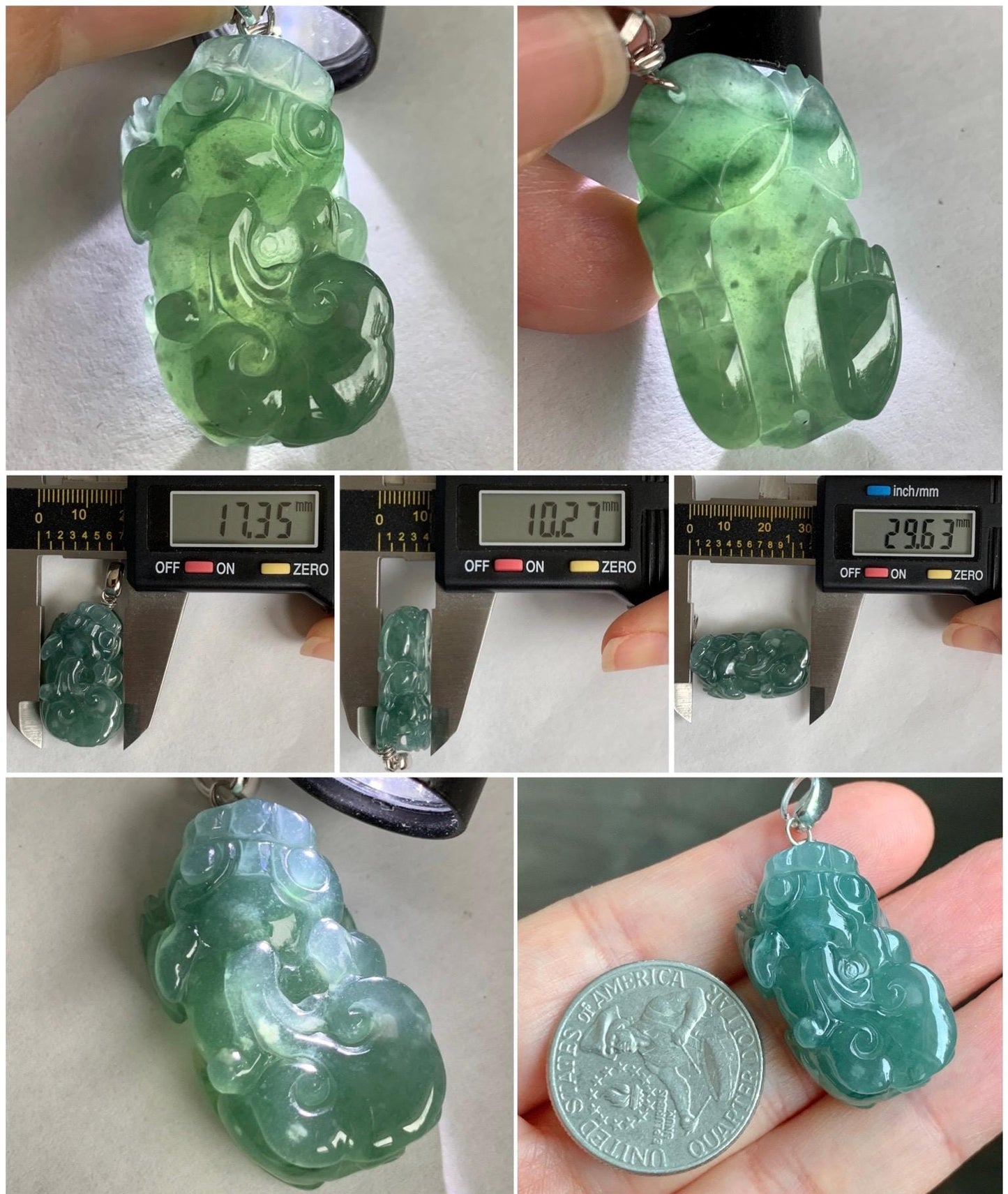 Natural Grade A Guatemalan Icy Translucent Dark Teal Jade Jadeite Pixiu Pendant Sterling Silver 12g 天然冰危深蓝绿翡翠貔貅吊坠 YBW110A