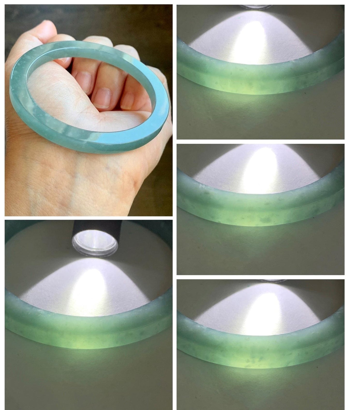 Certified Natural Grade A Guatemalan Icy Translucent Dusty Teal Blue Jade Jadeite Square Edged Bangle 57.76mm 7.14” 27g 天然冰胶危蓝翡翠方镯手镯 8807
