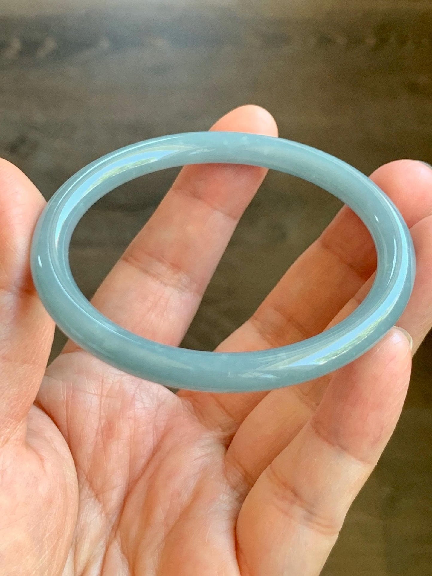 Certified Natural Grade A Guatemalan Icy Translucent Light Dusty Blue Jade Jadeite Bangle Bracelet 55.1mm 6.81" 20.87g 天然危蓝糯冰浅蓝翡翠圆条手镯 8769
