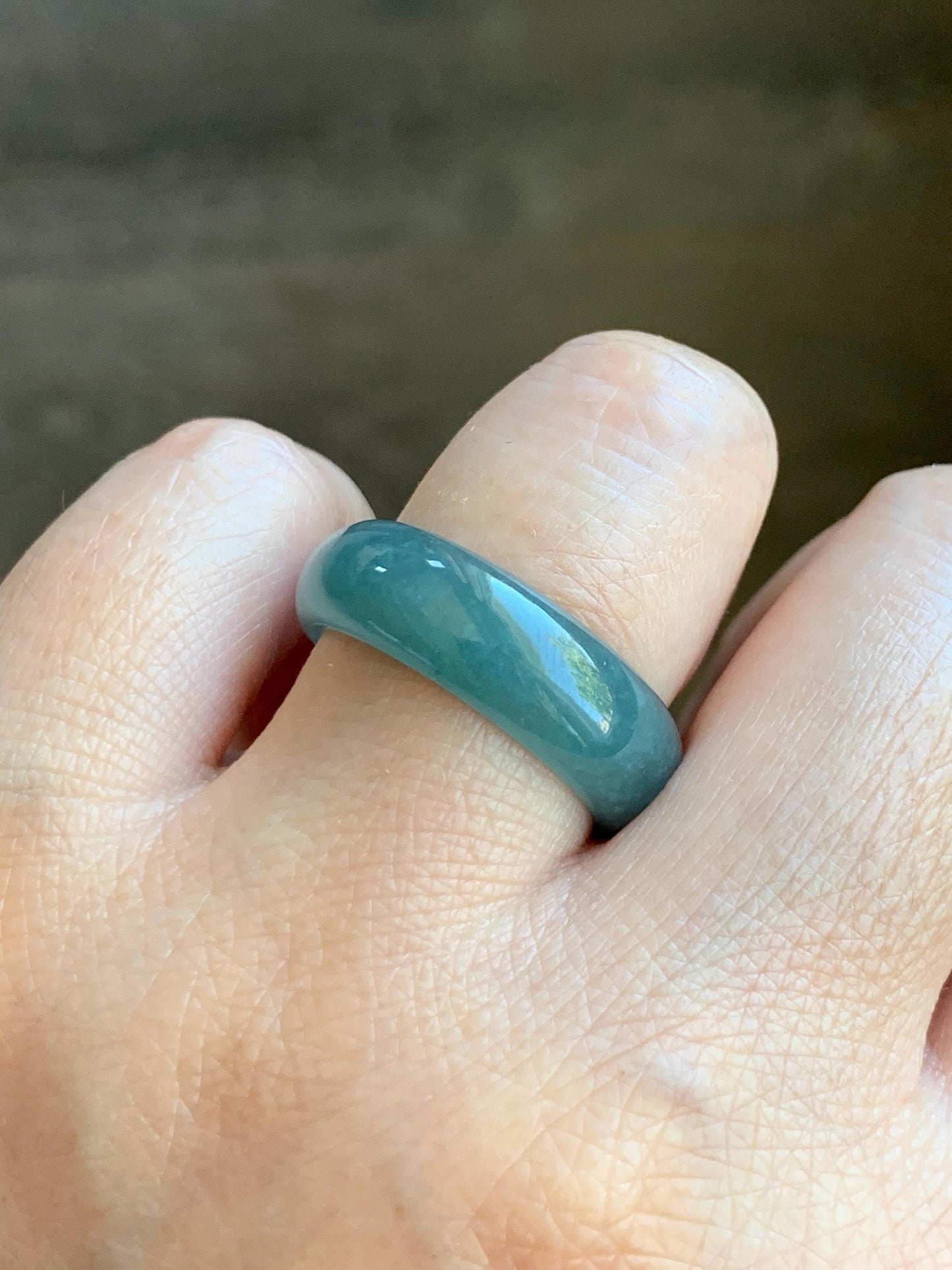 Natural Grade A Guatemalan Icy Translucent Dusty Teal Blue Jade Jadeite Wide Band Ring Size 9 US 天然冰危蓝绿翡翠戒圈 KWJ55A