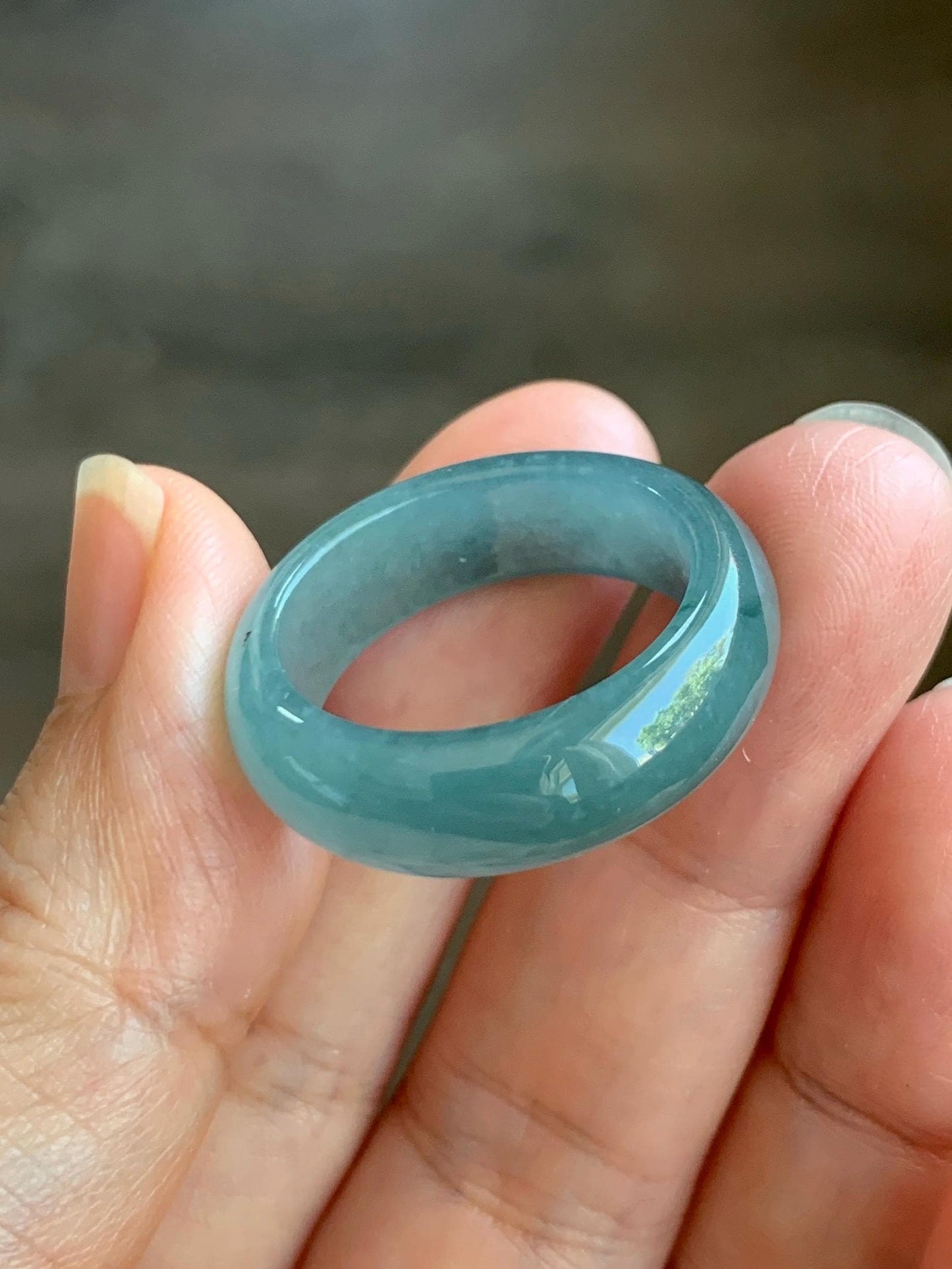 Natural Grade A Guatemalan Icy Translucent Dusty Teal Blue Jade Jadeite Wide Band Ring Size 10.25 US 天然冰危蓝绿翡翠戒圈 KWJ55C