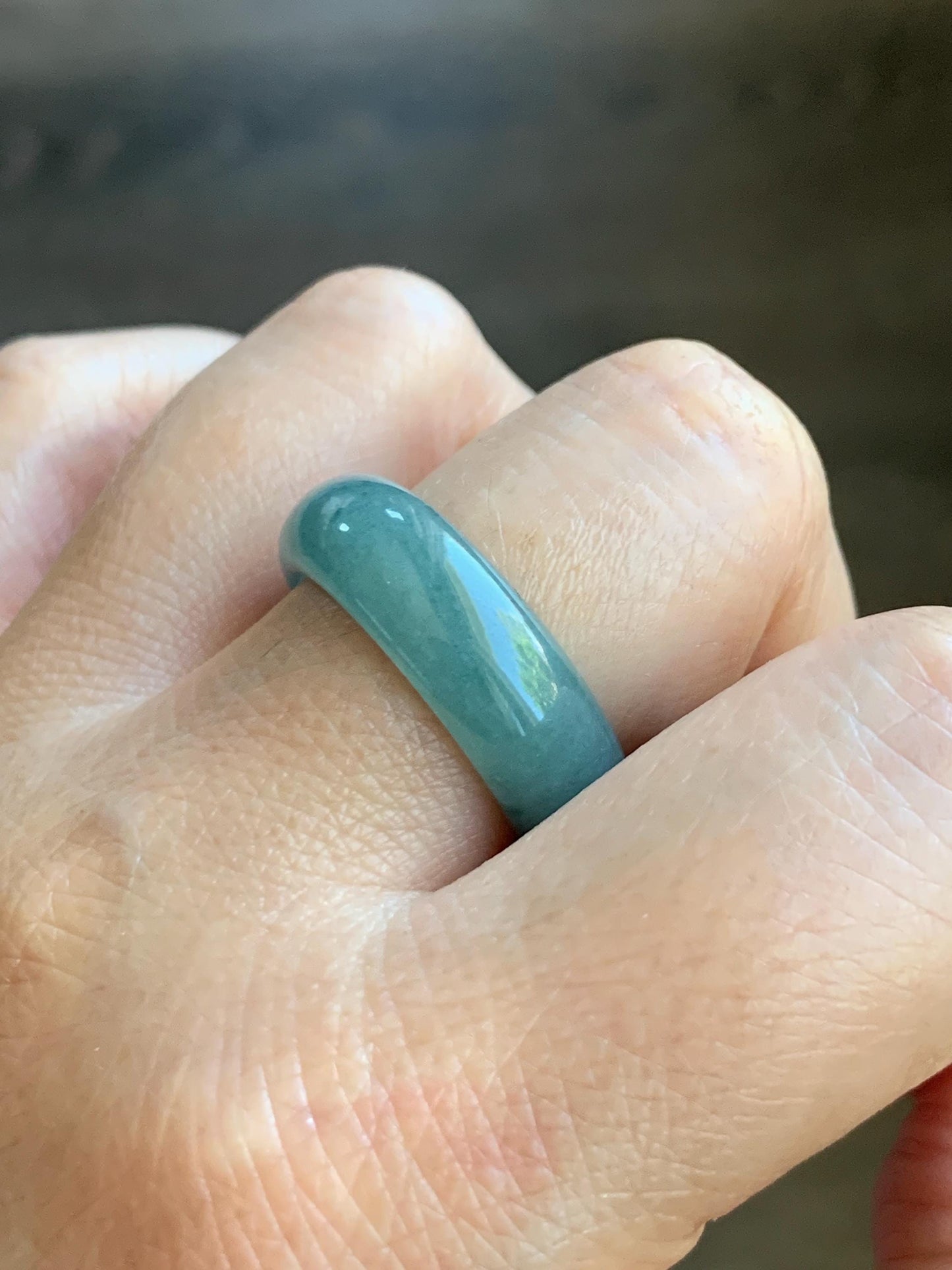Natural Grade A Guatemalan Icy Translucent Dusty Teal Blue Jade Jadeite Wide Band Ring Size 10.25 US 天然冰危蓝绿翡翠戒圈 KWJ55C