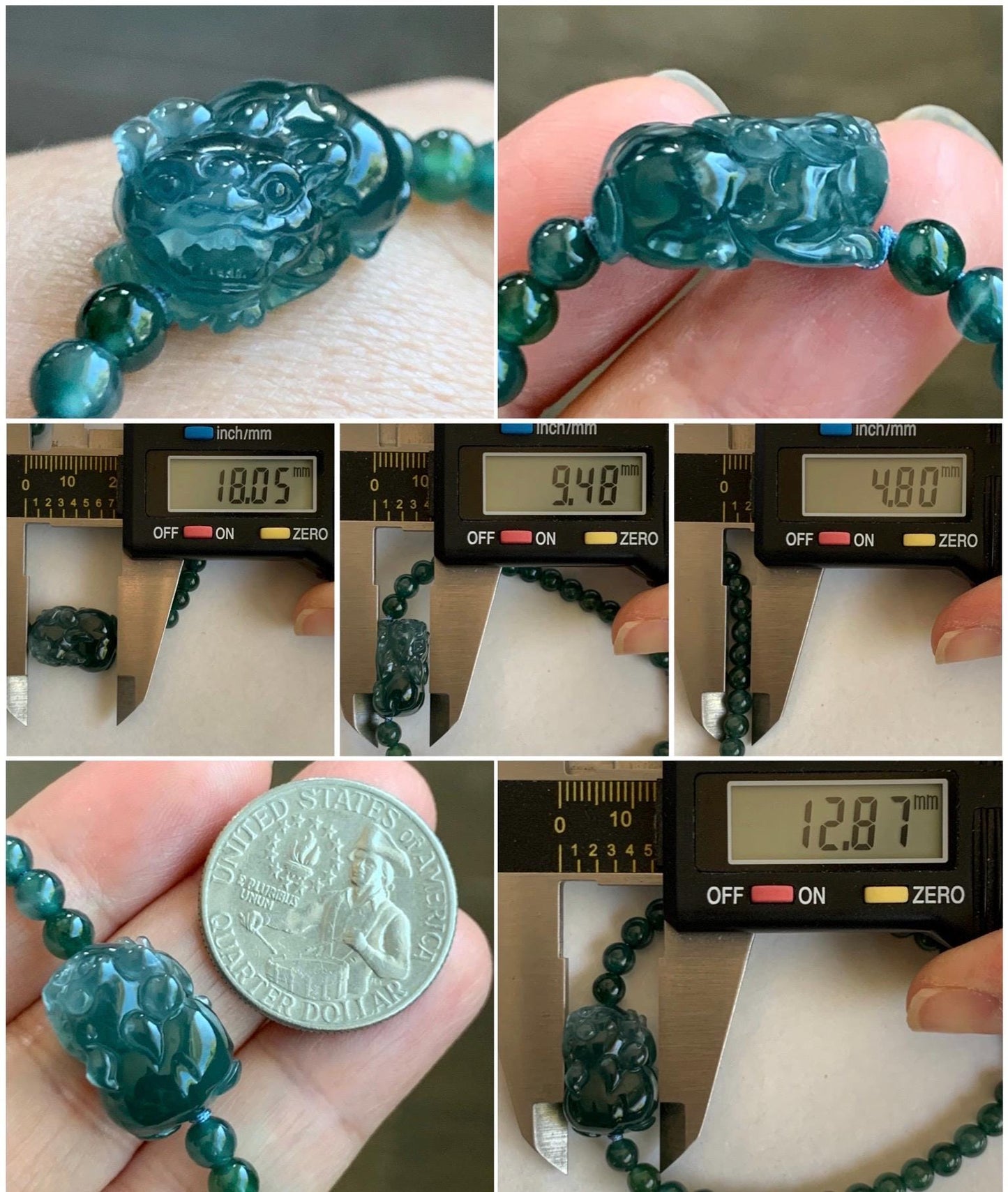 Natural Grade A Guatemalan Icy Highly Translucent Dark Teal Blue Jade Jadeite Pixiu Beaded Bracelet 6.75” 10g 天然高冰危蓝翡翠貔貅圆珠手串 GBWP388