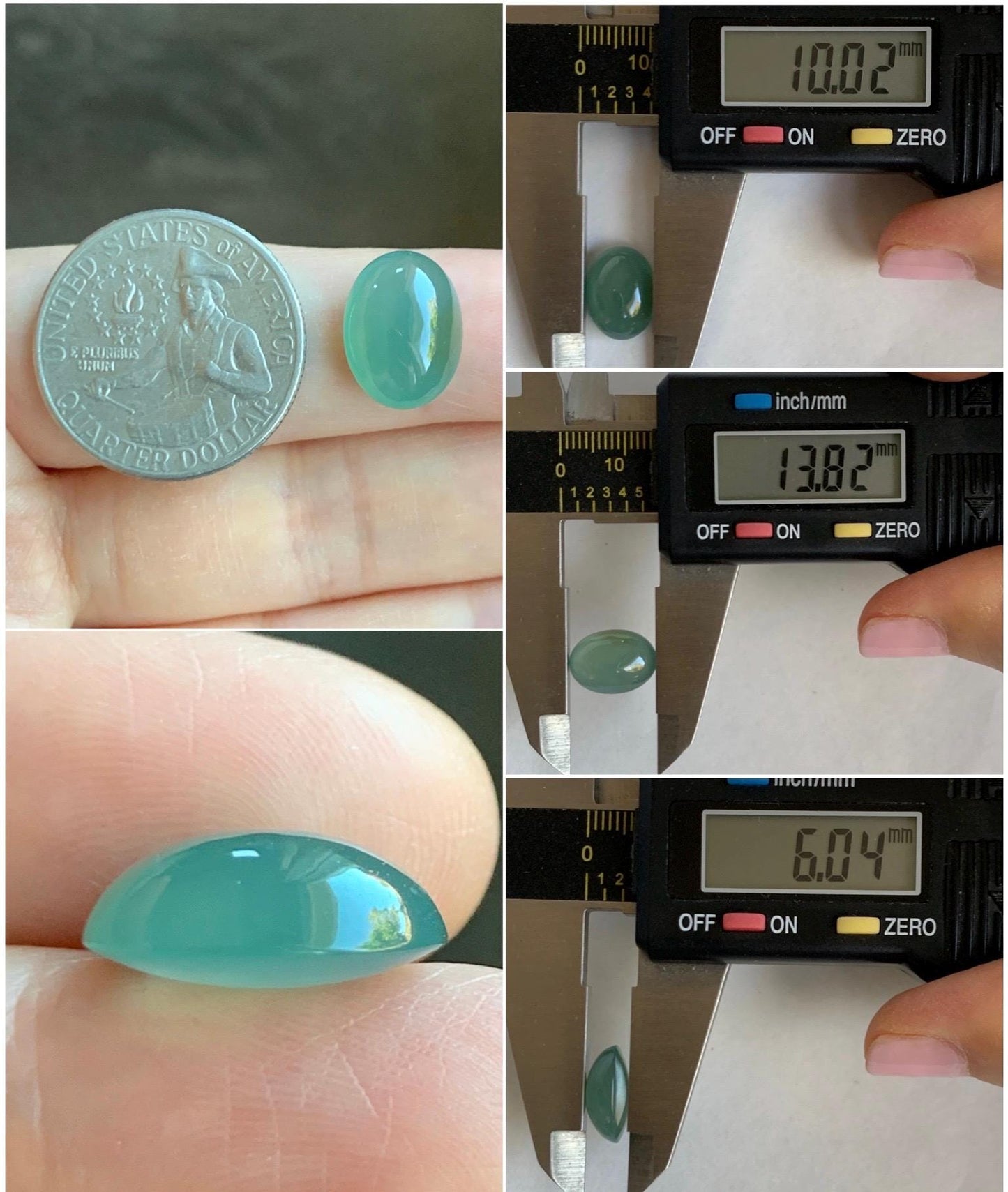 Natural Grade A Guatemalan Icy Translucent Gelatinous Teal Green Jade Jadeite Large Oval Cabochon Loose Gem 10x13.8x6mm 天然老种冰危晴蓝翡翠大蛋面 WQL66