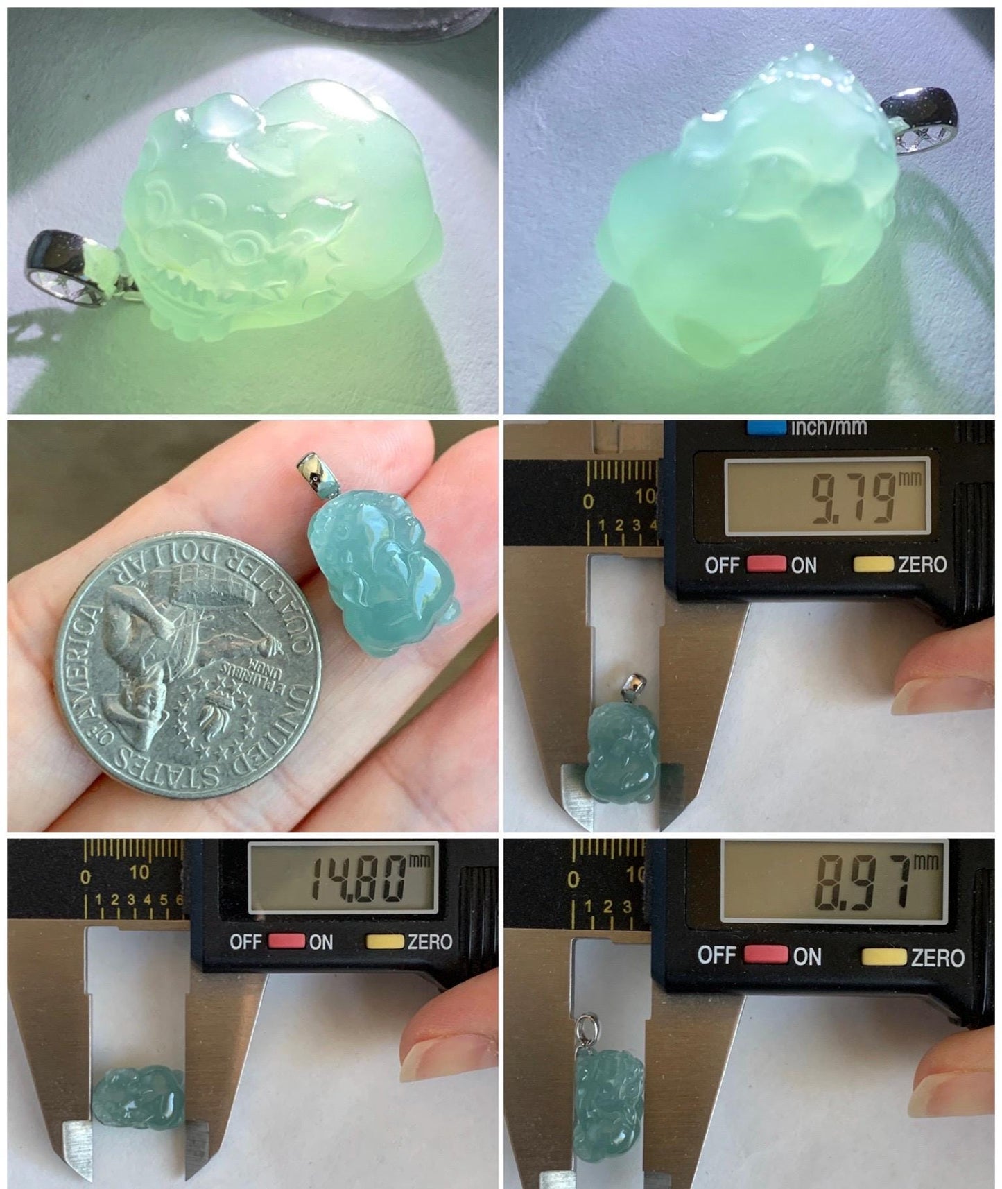 Natural Grade A Guatemalan Icy highly Translucent Gelatinous Teal Blue Jadeite Pudgy Pixiu Pendant 18K White Gold 天然老种冰危蓝起胶翡翠小貔貅吊坠 JGP160B