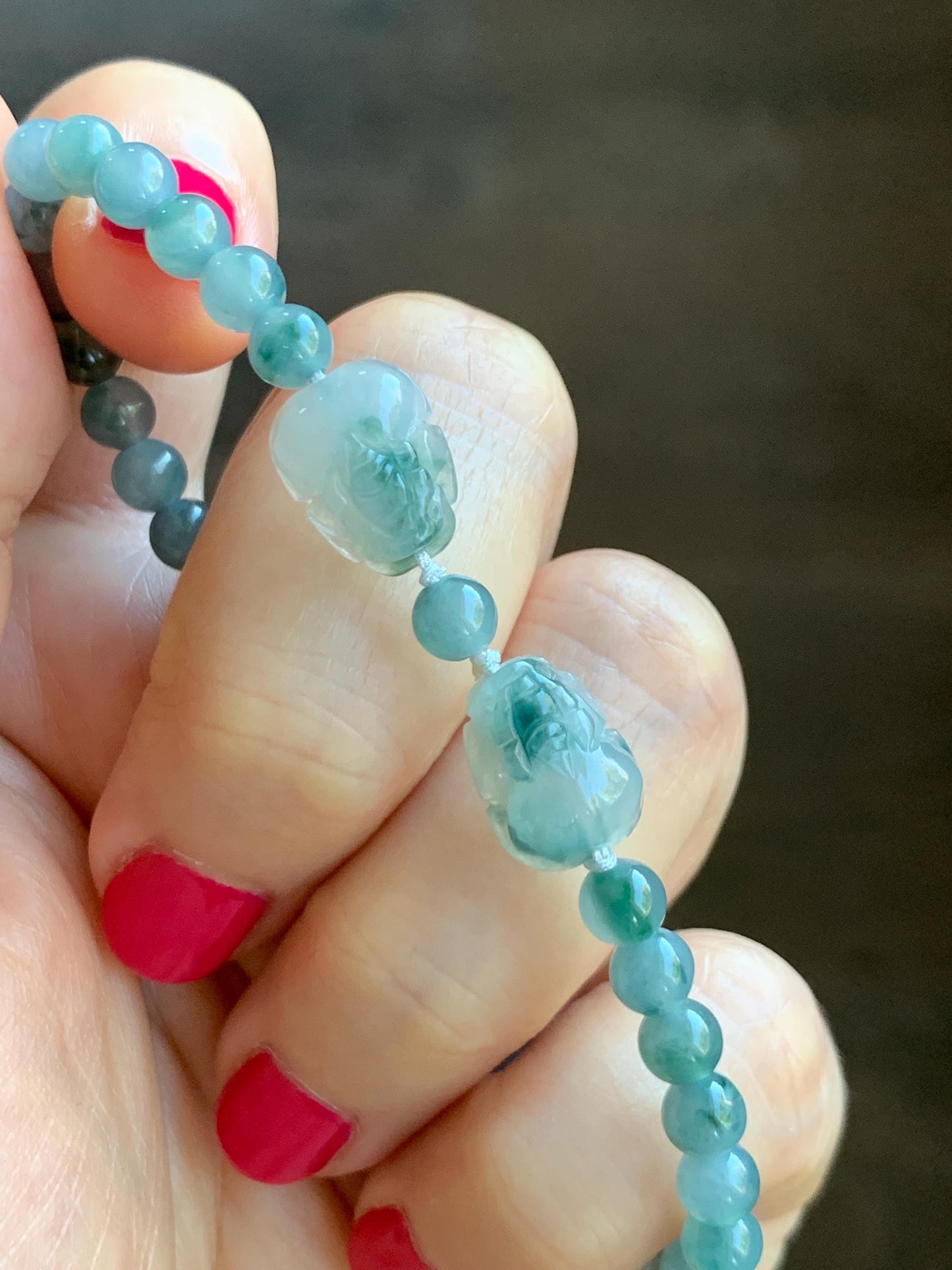 Natural Grade A Icy Highly Translucent Green Marbled Jade Jadeite Double Pixiu Beaded Bracelet 7” Sterling Silver 天然冰胶飘花翡翠双貔貅护主圆珠手串 SPP203