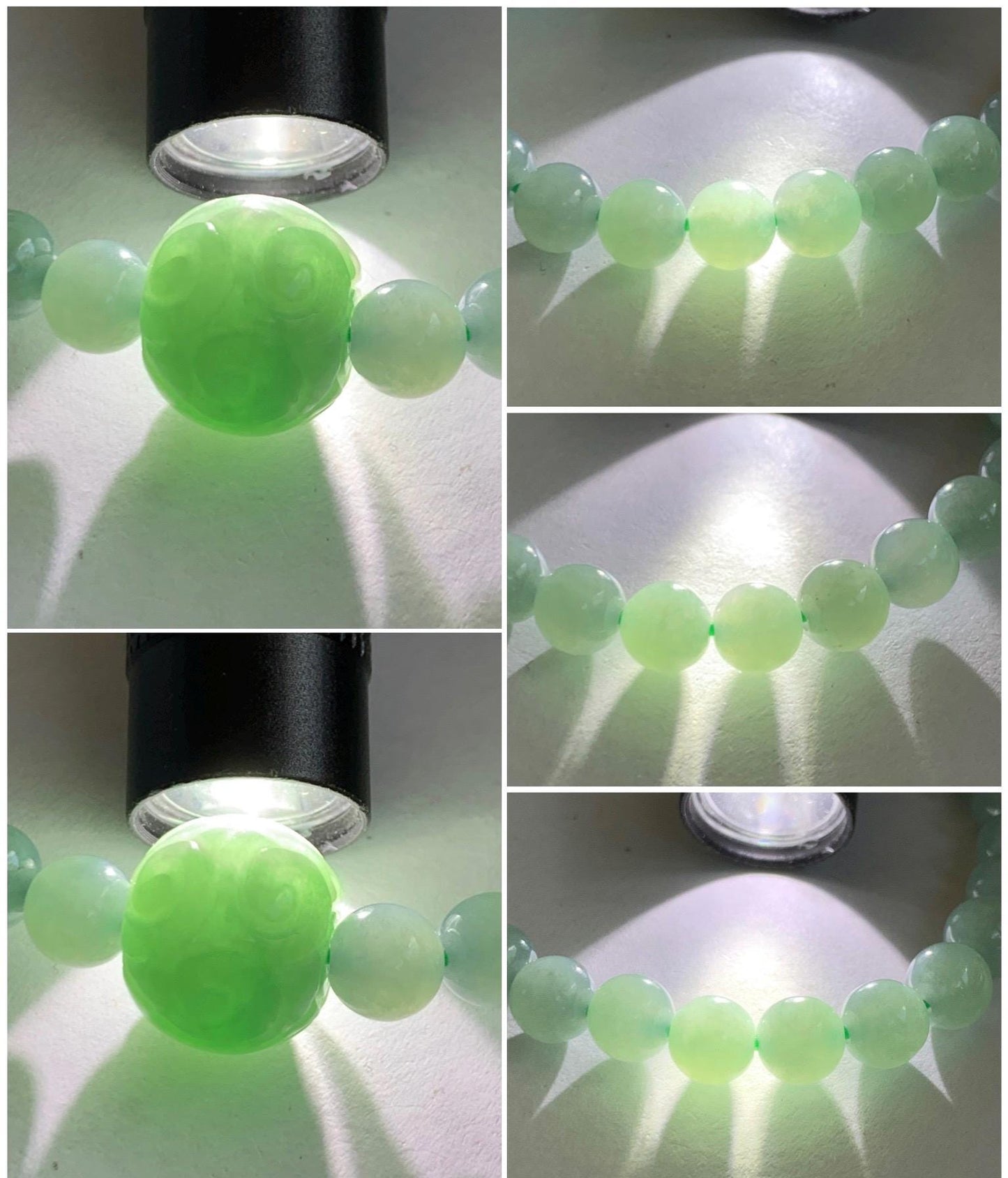 Natural Grade A Icy Translucent Pastel Green Jade Jadeite Beads Engraved Apple Bead Beaded Bracelet 7” 17g 天然冰晴珠仿古调苹果珠翡翠手串 MDL286