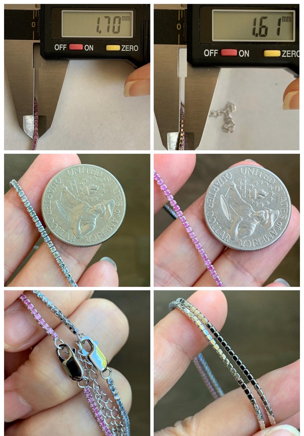 Natural Genuine Untreated Light Pink or Blue Sapphire Petite Dainty Tennis Bracelet Sterling Silver Adjustable 6.75”-8.75” 1.7mm 3g