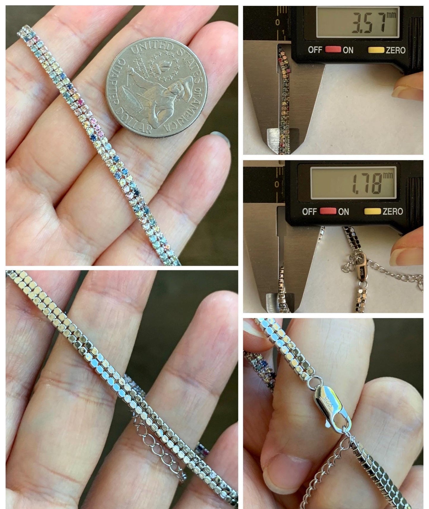 Natural Genuine Untreated Multicolored Rainbow Sapphire Petite Dainty Tennis Bracelet Sterling Silver Adjustable 6.75”-8.75” 4g 361A