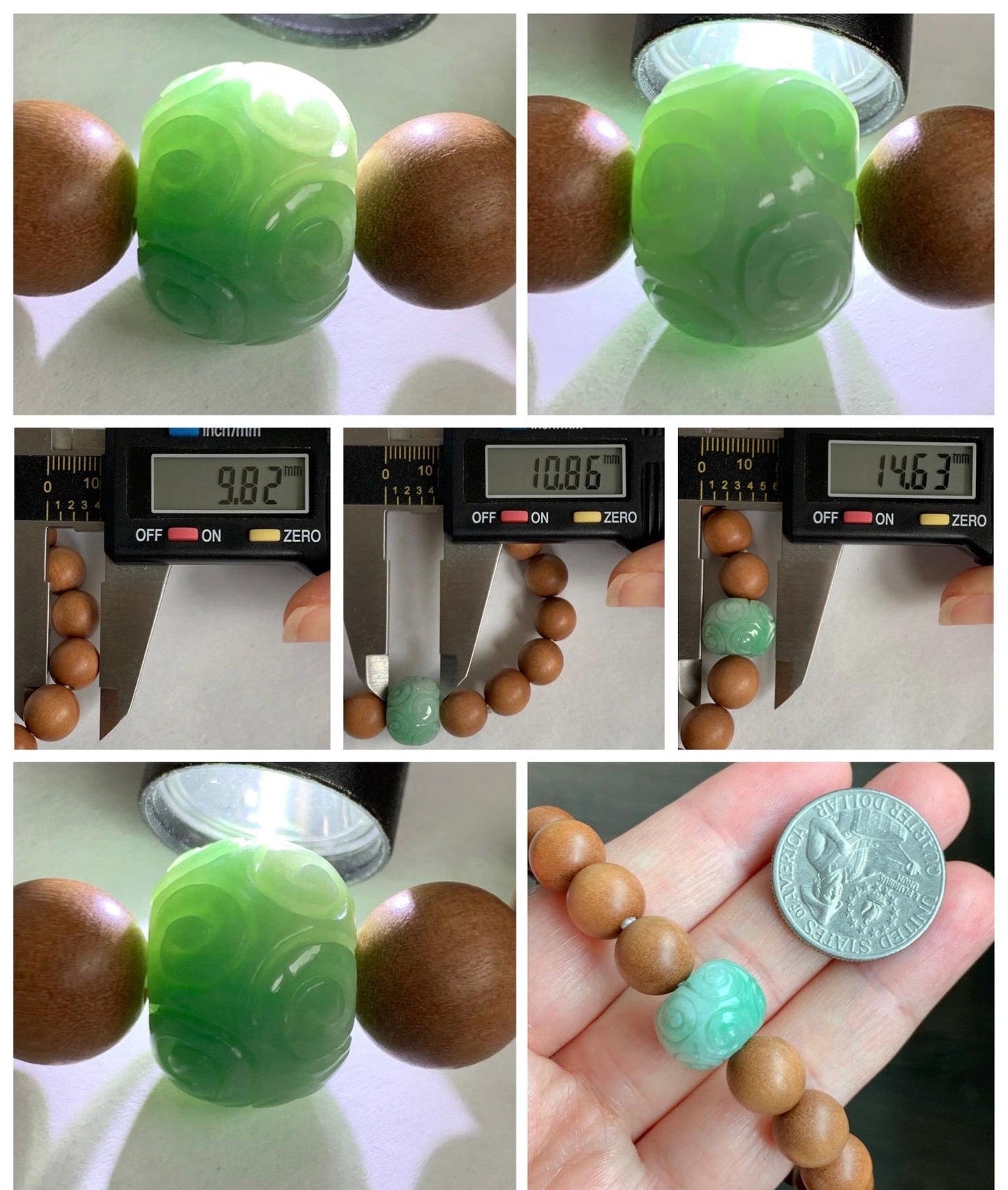 Natural Grade A Icy Translucent Light Apple Green Jade Jadeite Engraved Barrel Bead Beaded Bracelet 7.25” 15g 天然冰浅果绿翡翠桶珠木珠手串 MGL99B