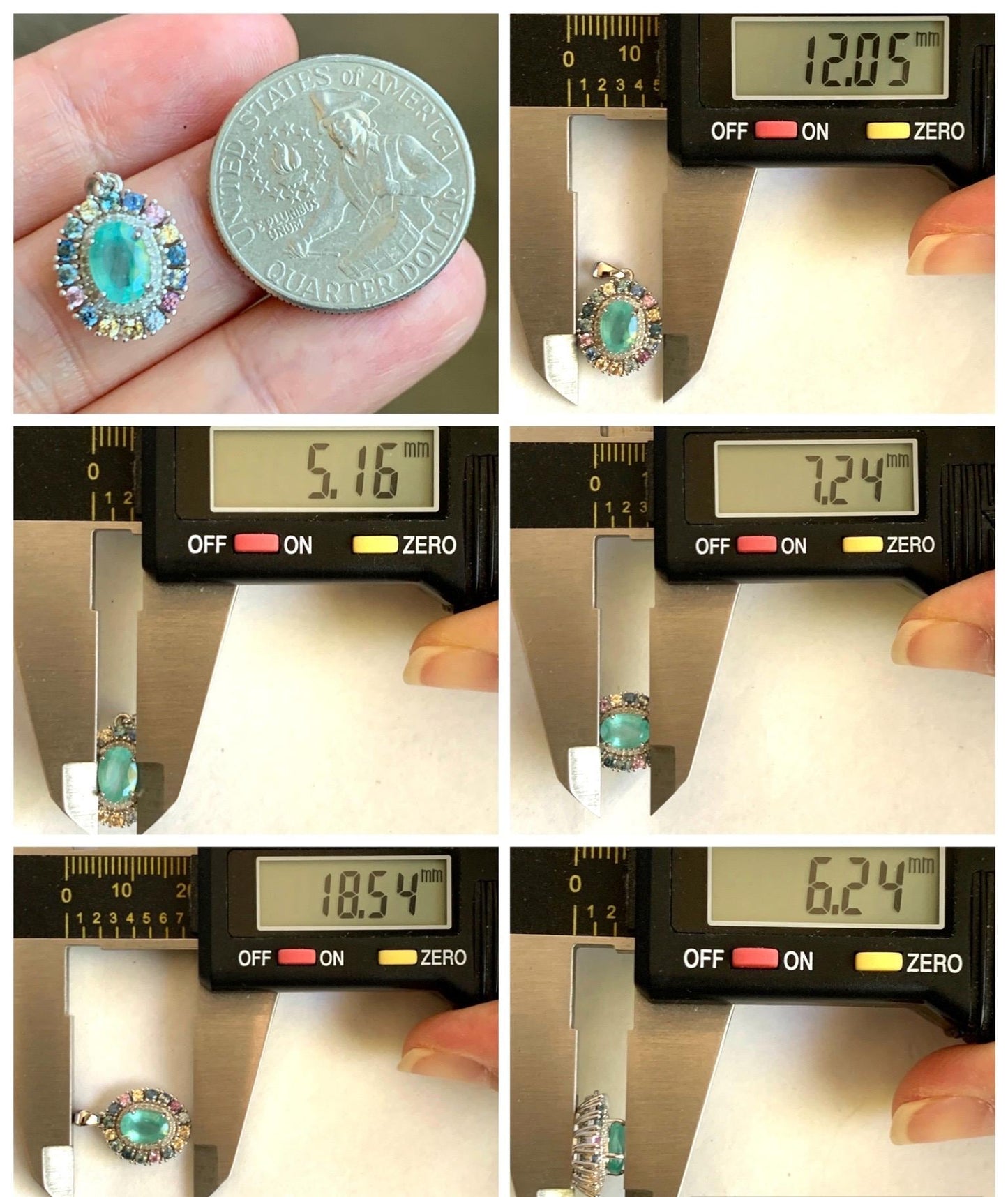 Natural Genuine Zambian Emerald Pendant with Natural Multicolored Rainbow Sapphires and Diamonds 925 Sterling Silver c386