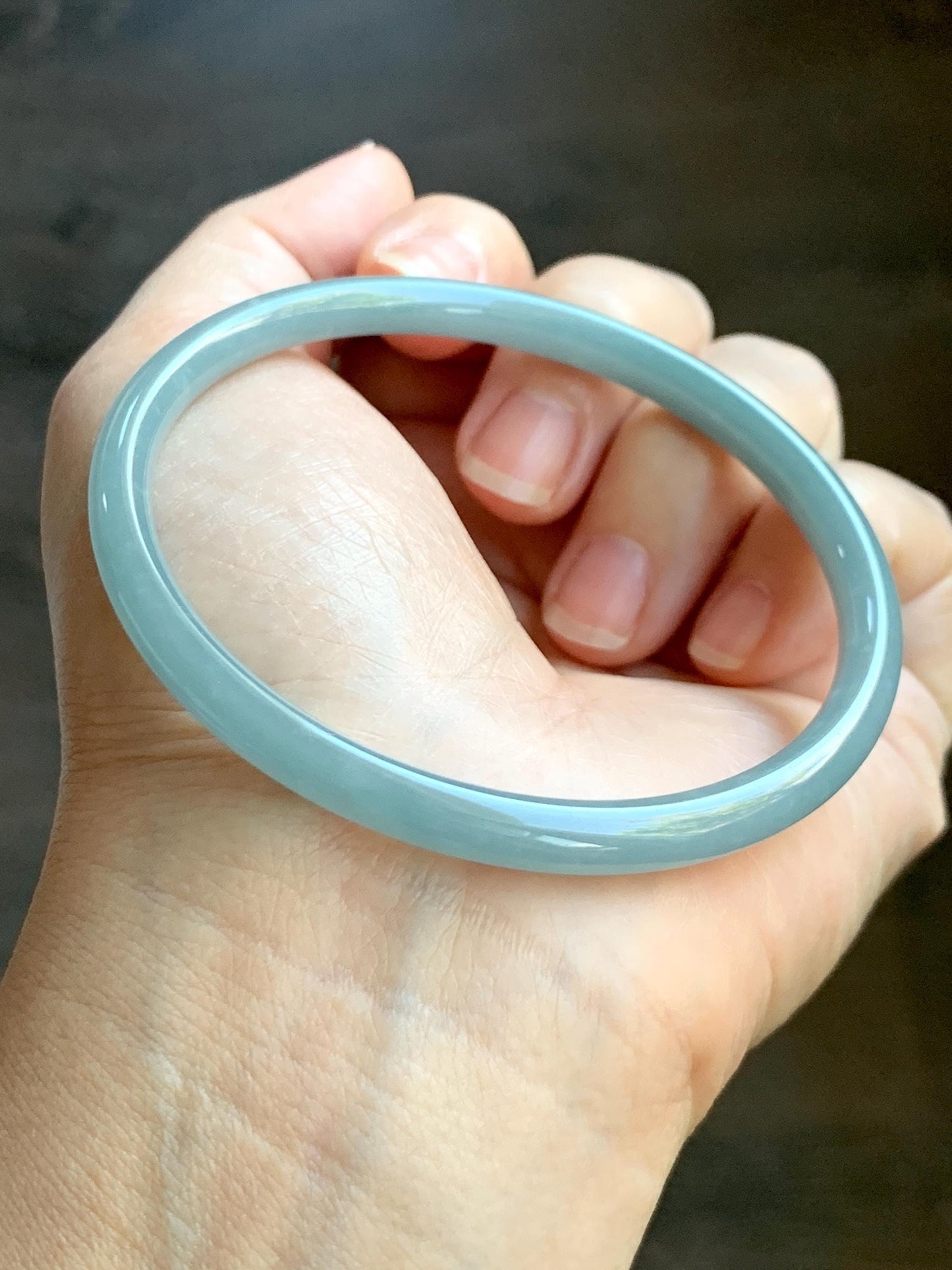 Certified Natural Grade A Guatemalan Icy Translucent Light Dusty Blue Jade Jadeite Bangle Bracelet 61.7mm 7.63" 17.77g 天然危蓝糯冰浅蓝翡翠圆条手镯 8790