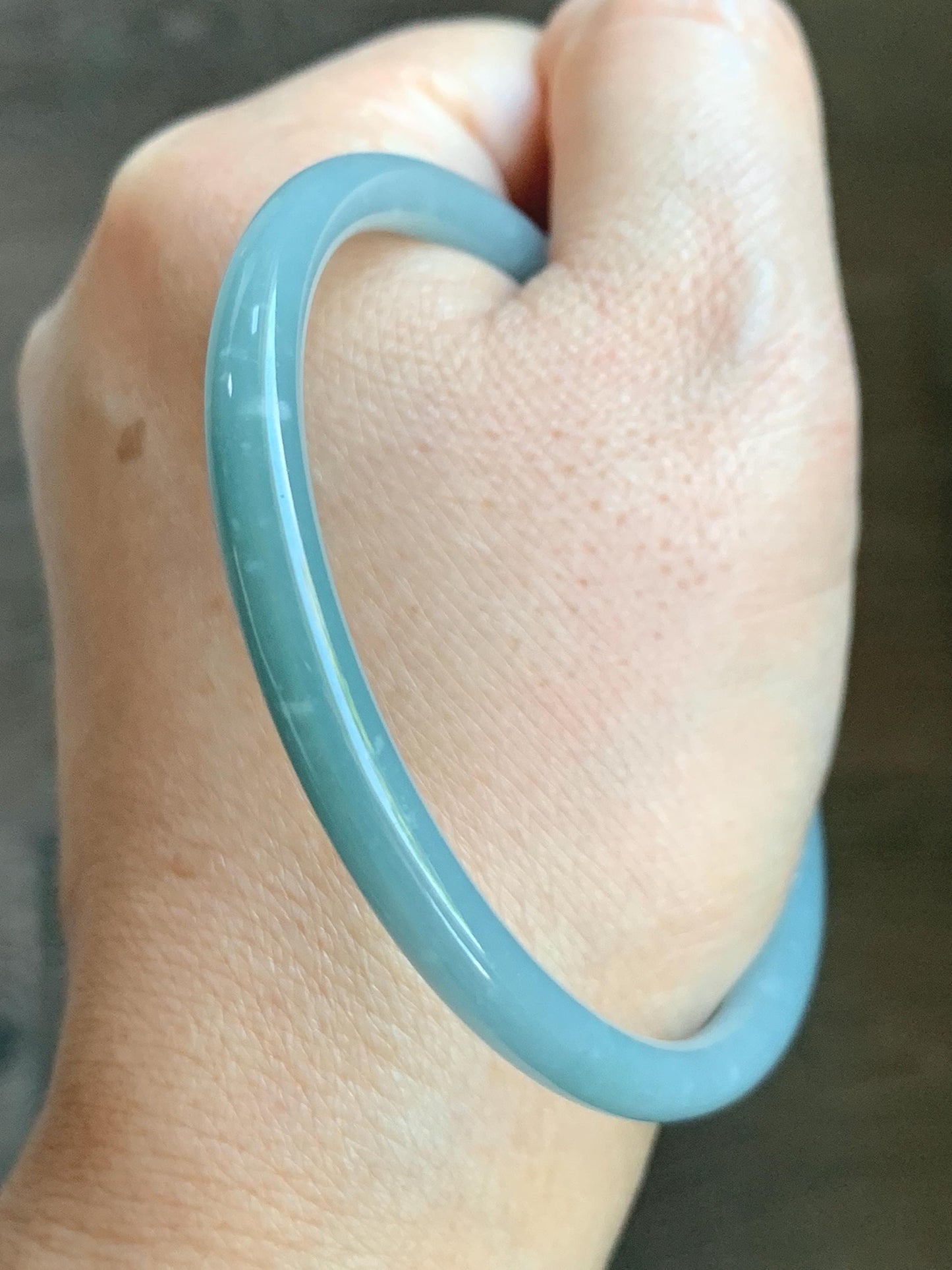 Certified Natural Grade A Guatemalan Icy Translucent Light Dusty Blue Jade Jadeite Bangle Bracelet 61.7mm 7.63" 17.77g 天然危蓝糯冰浅蓝翡翠圆条手镯 8790