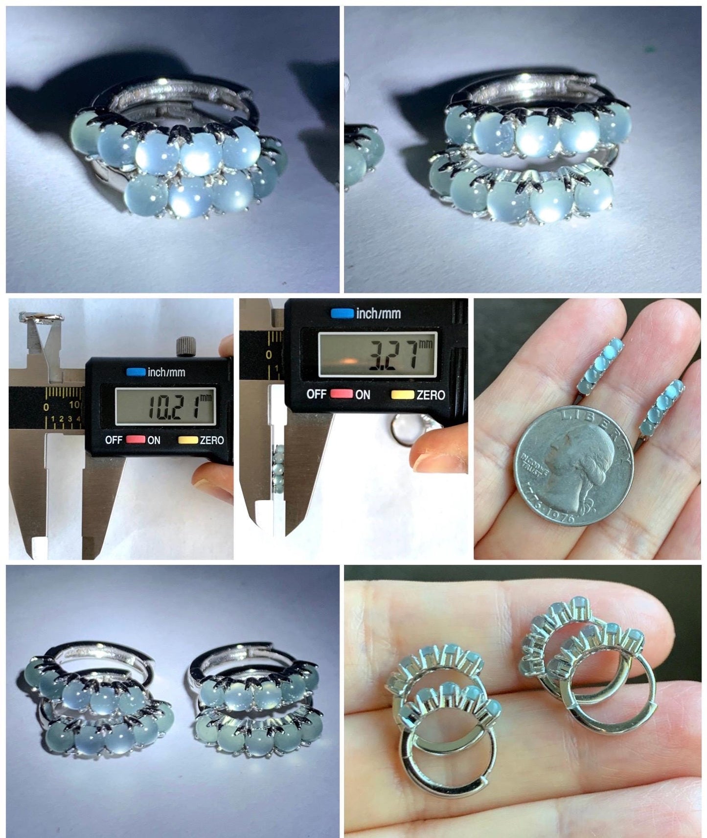 Natural Guatemalan Grade A Icy Highly Translucent Pastel Blue Jade Jadeite Small Hoop Huggie Earrings Sterling Silver 天然冰危淡蓝起光翡翠银镶耳包 LEB160