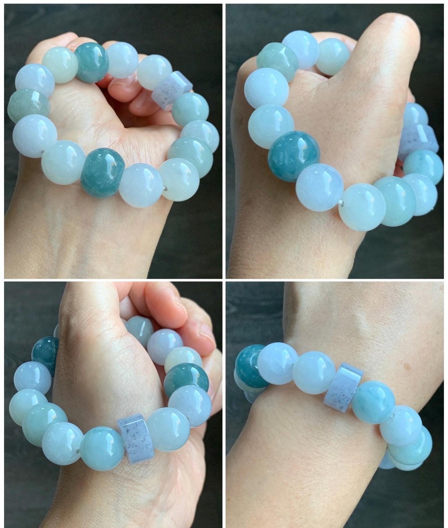 Natural Grade A Icy Translucent Gelatinous Multicolored Jade Jadeite Large Beads Beaded Bracelet 7" 86g 天然冰胶多宝翡翠大卡圆珠鼓珠手串 MDB740