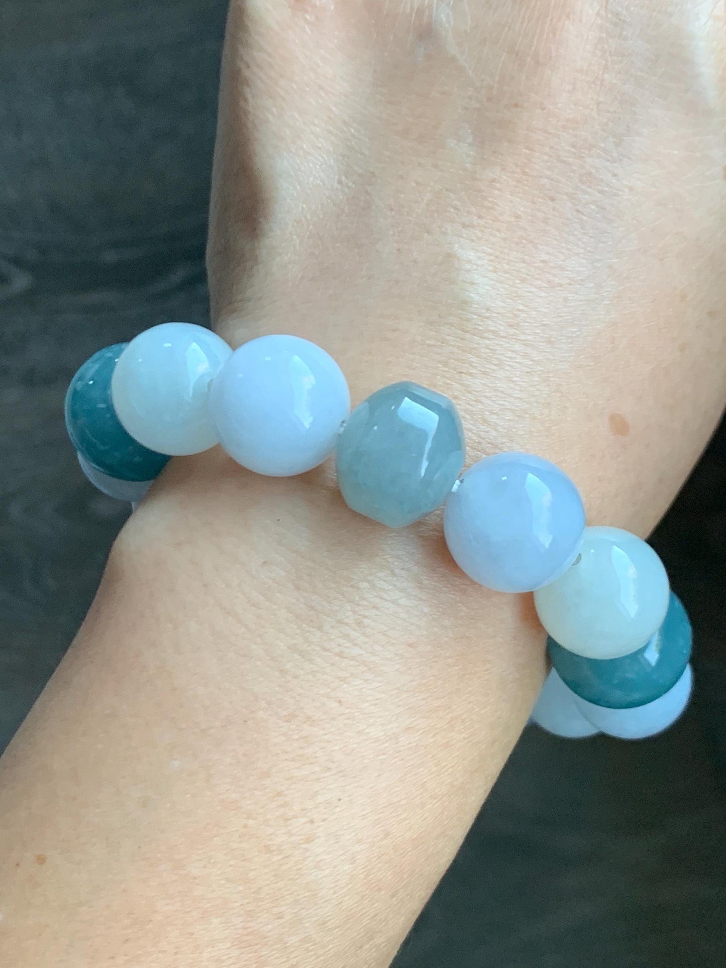 Natural Grade A Icy Translucent Gelatinous Multicolored Jade Jadeite Large Beads Beaded Bracelet 7" 86g 天然冰胶多宝翡翠大卡圆珠鼓珠手串 MDB740