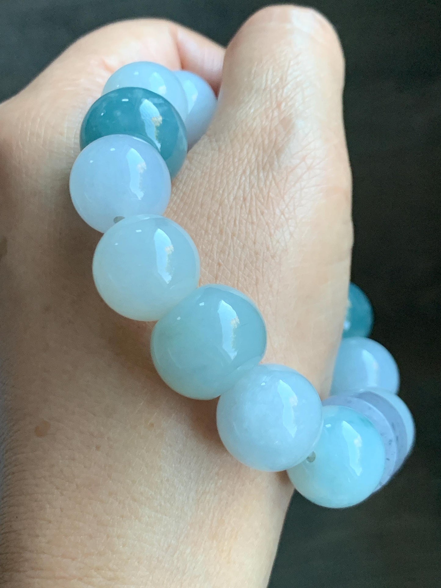 Natural Grade A Icy Translucent Gelatinous Multicolored Jade Jadeite Large Beads Beaded Bracelet 7" 86g 天然冰胶多宝翡翠大卡圆珠鼓珠手串 MDB740