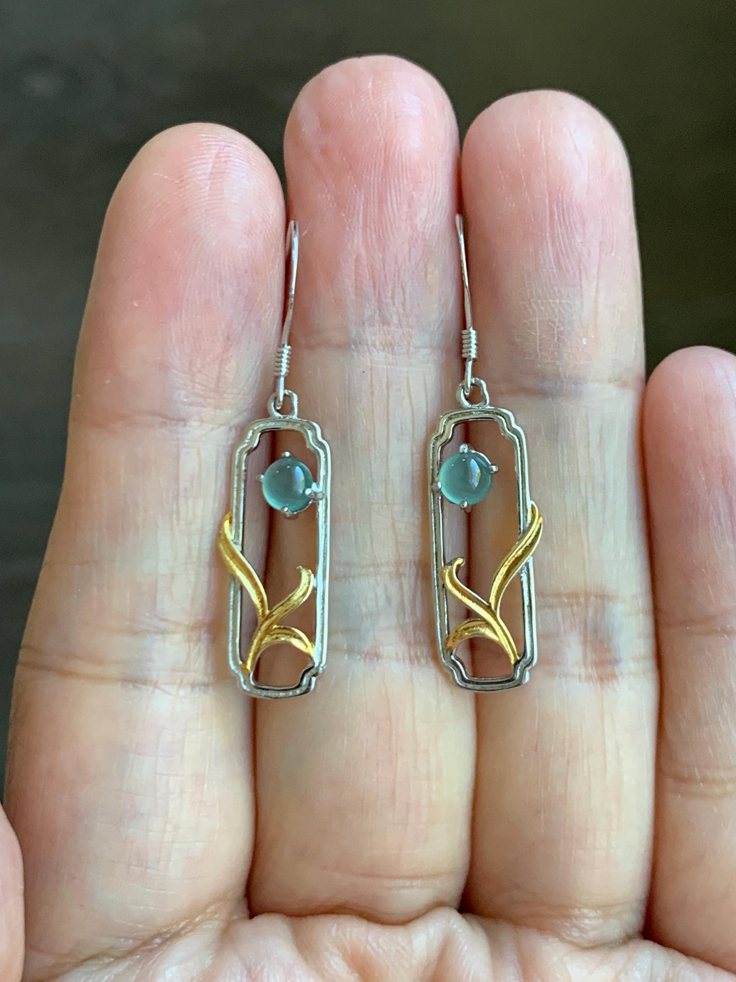 Natural Grade A Guatemalan Icy Highly Translucent Pastel Teal Blue Jade Jadeite Dangle Earrings Sterling Silver 天然冰危淡蓝翡翠银镶耳钩 XED77